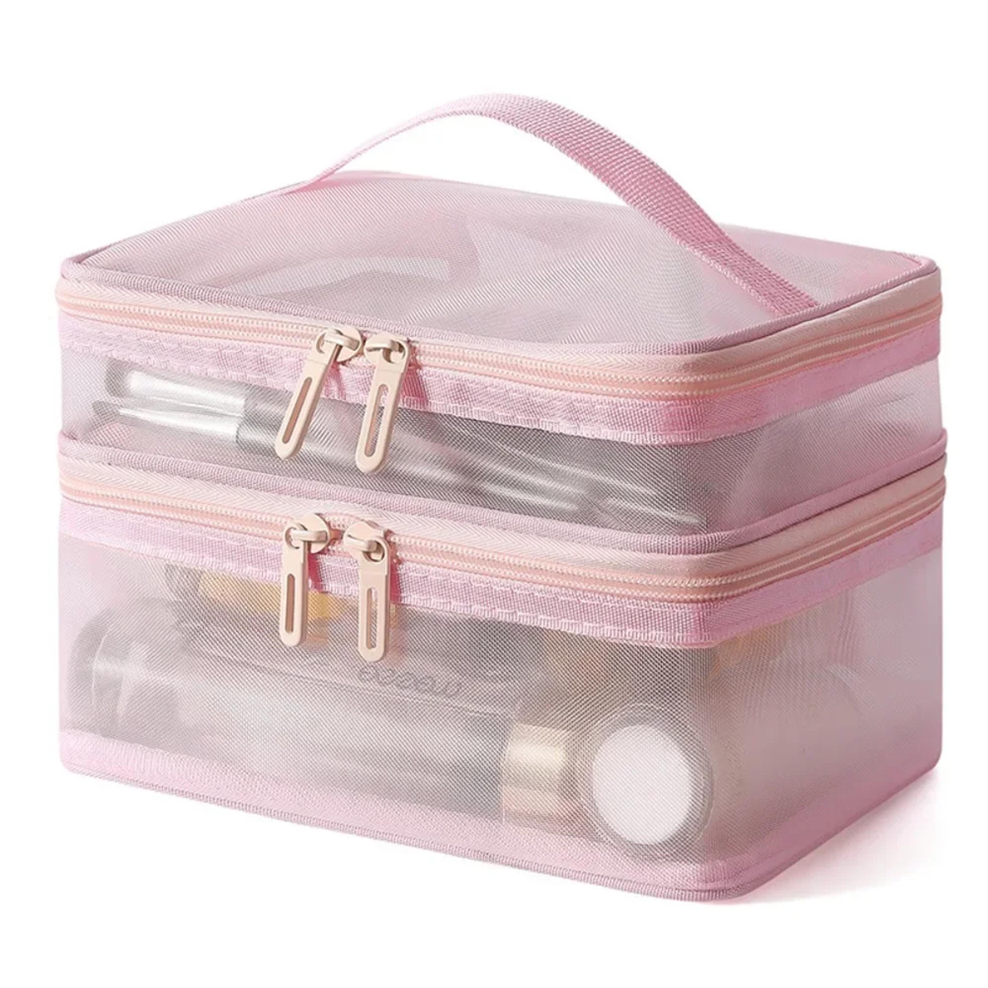Double Layer Travel Cosmetic Bag Large Capacity Transparent Makeup Organizer 0