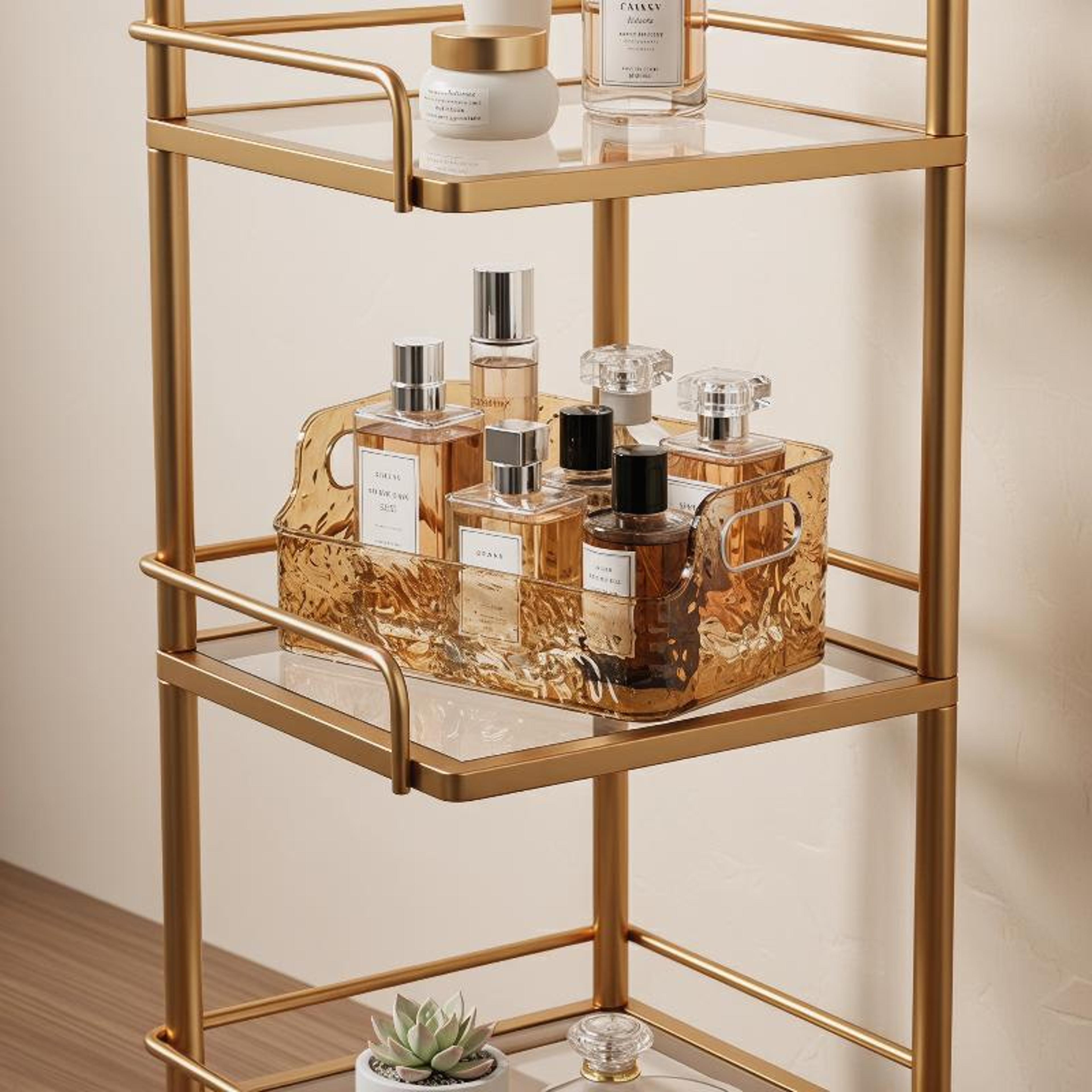 Water Ripple Cosmetic Organizer Clear Stackable Storage Box With Handles 4