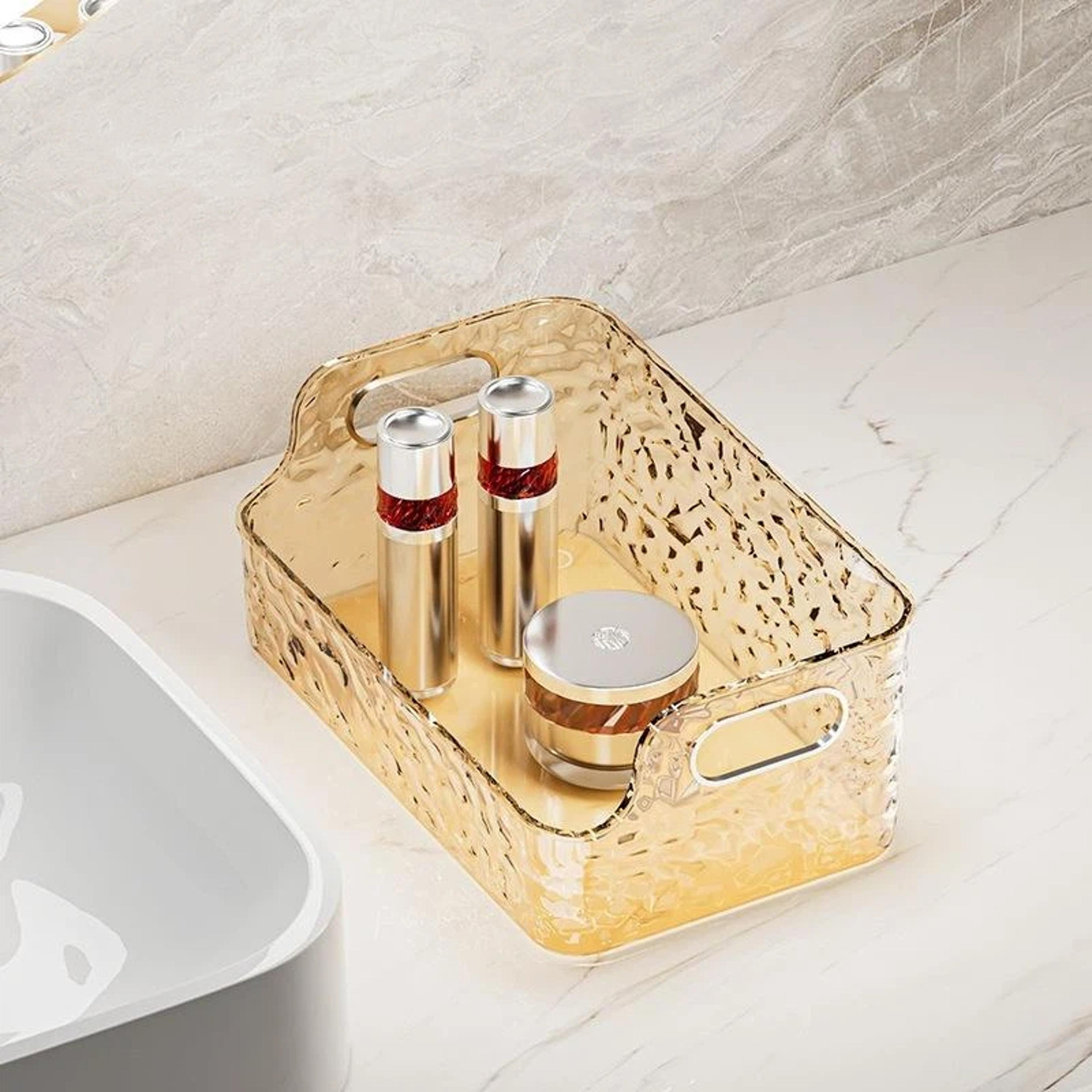 Water Ripple Cosmetic Organizer Clear Stackable Storage Box With Handles 0