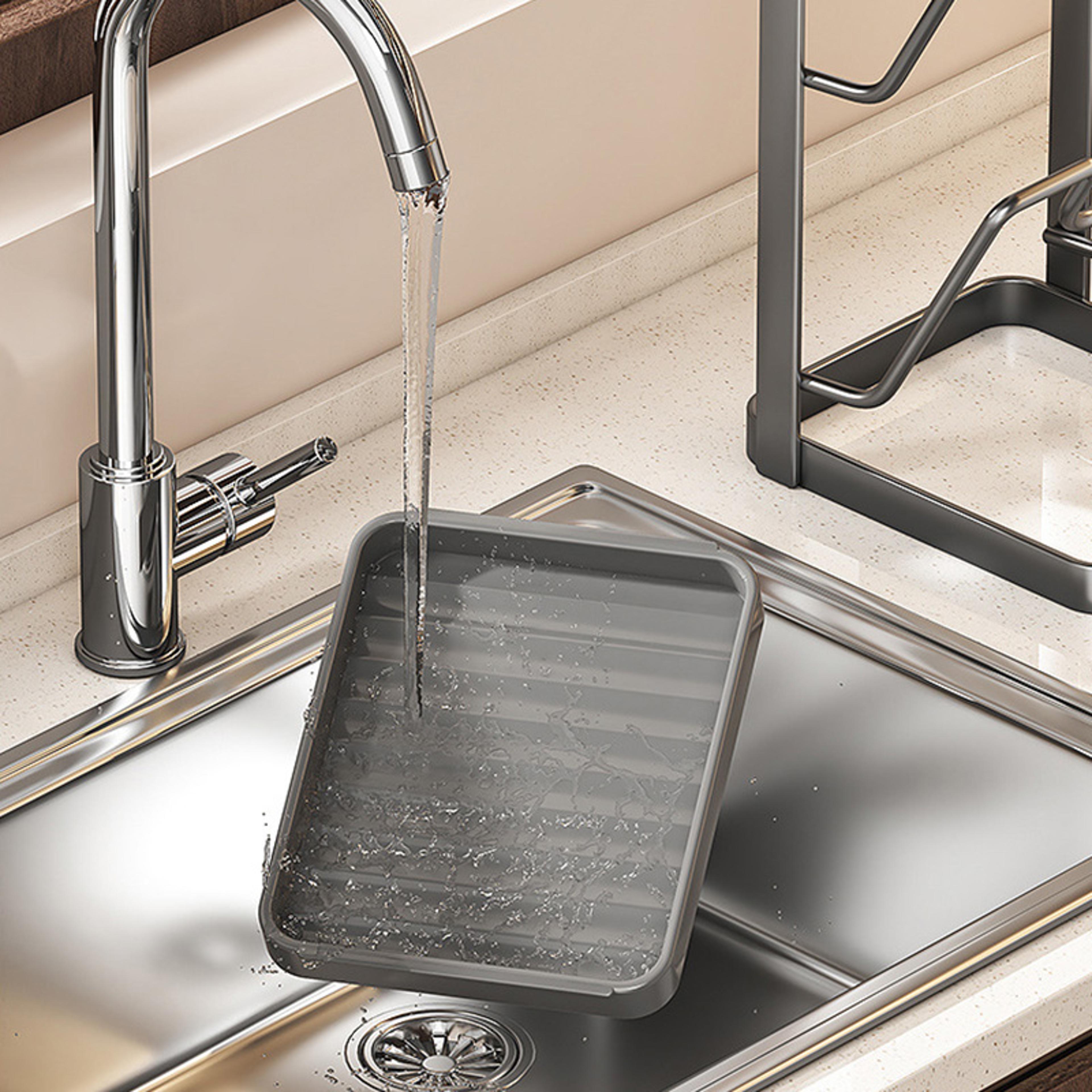 Space Saving Pot Lid Organizer Rack With Drainage Tray 4