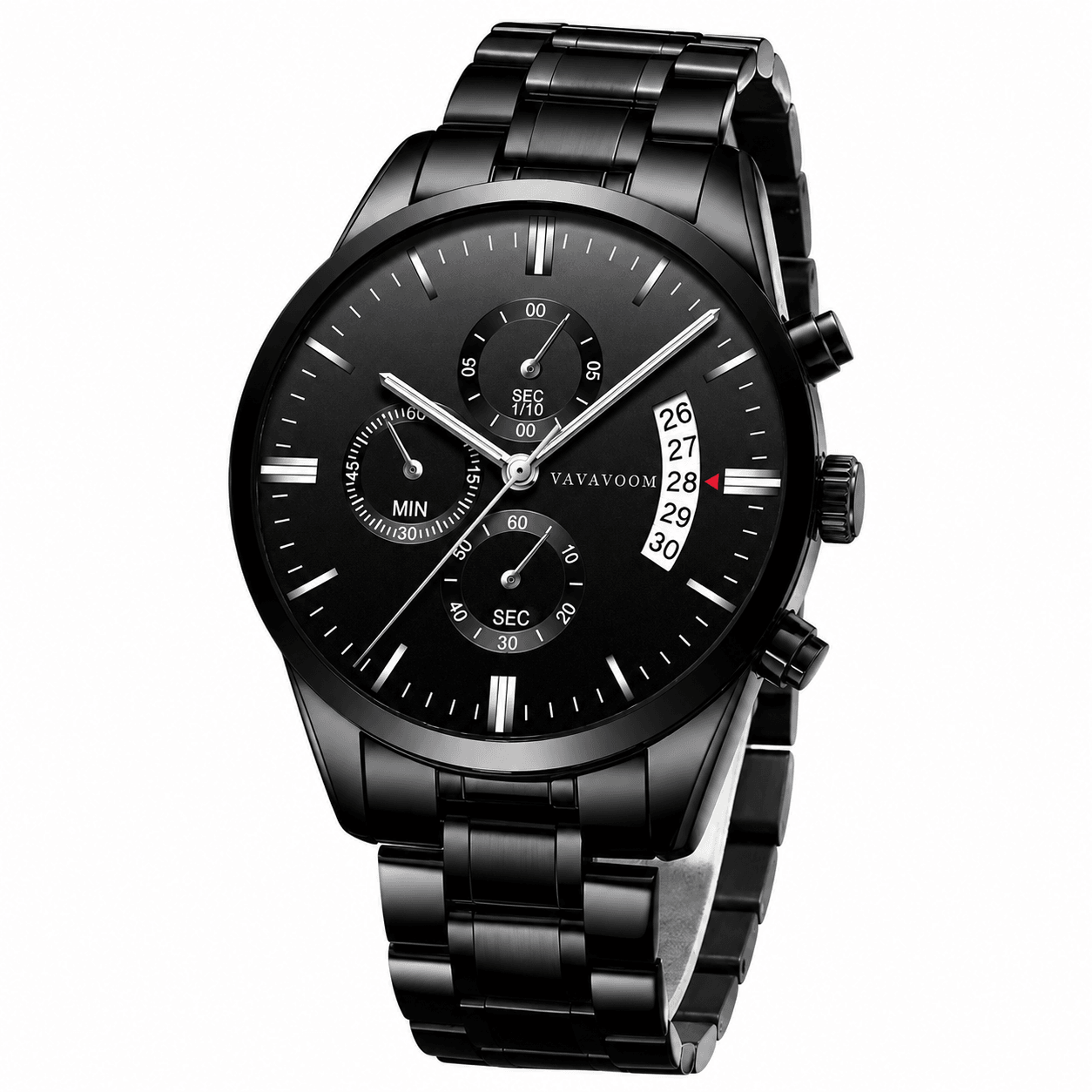 classic 43mm men's quartz watch with stainless steel bracelet and calendar