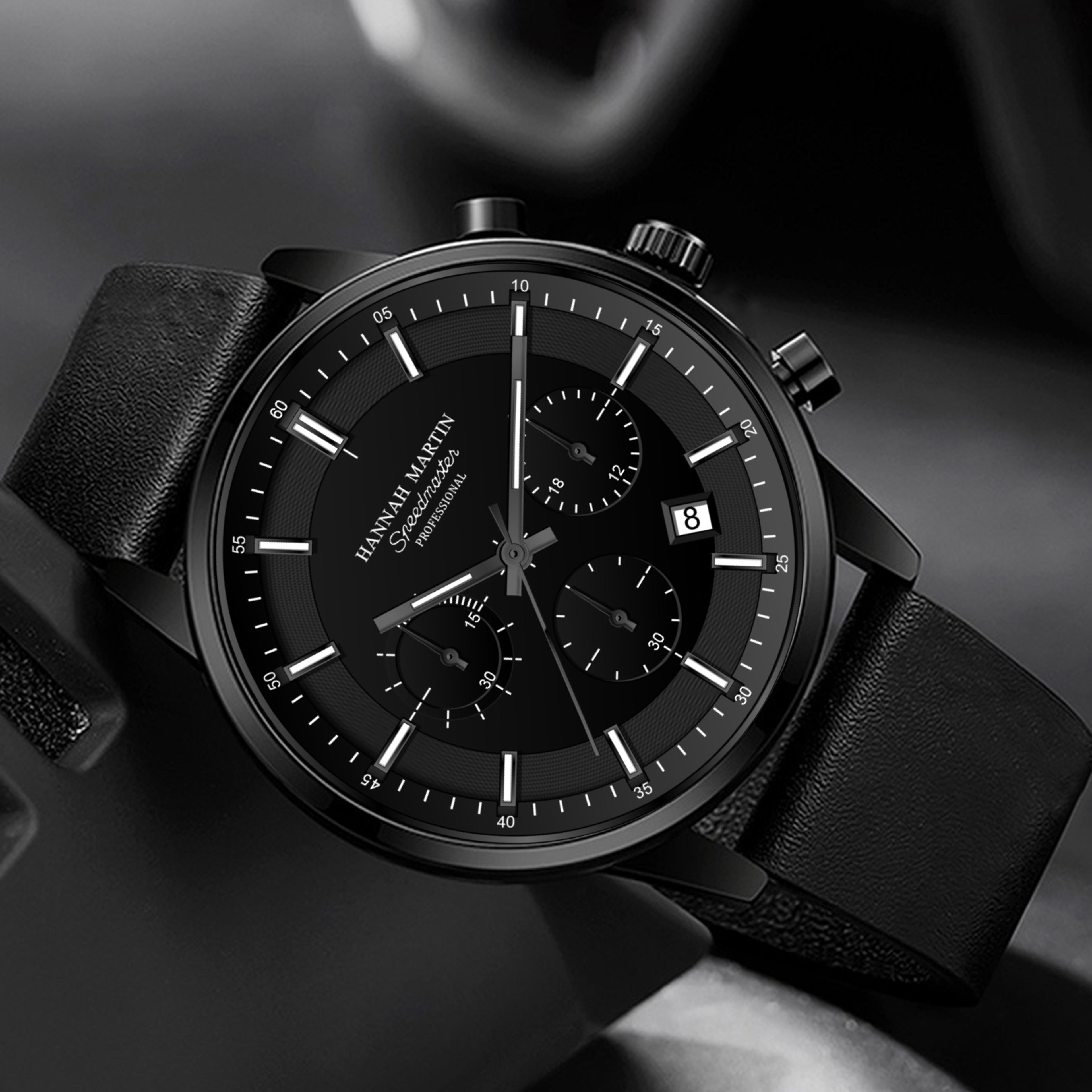 Mens Black Multifunction Quartz Watch With Timing Dial For Casual And Business Wear 3
