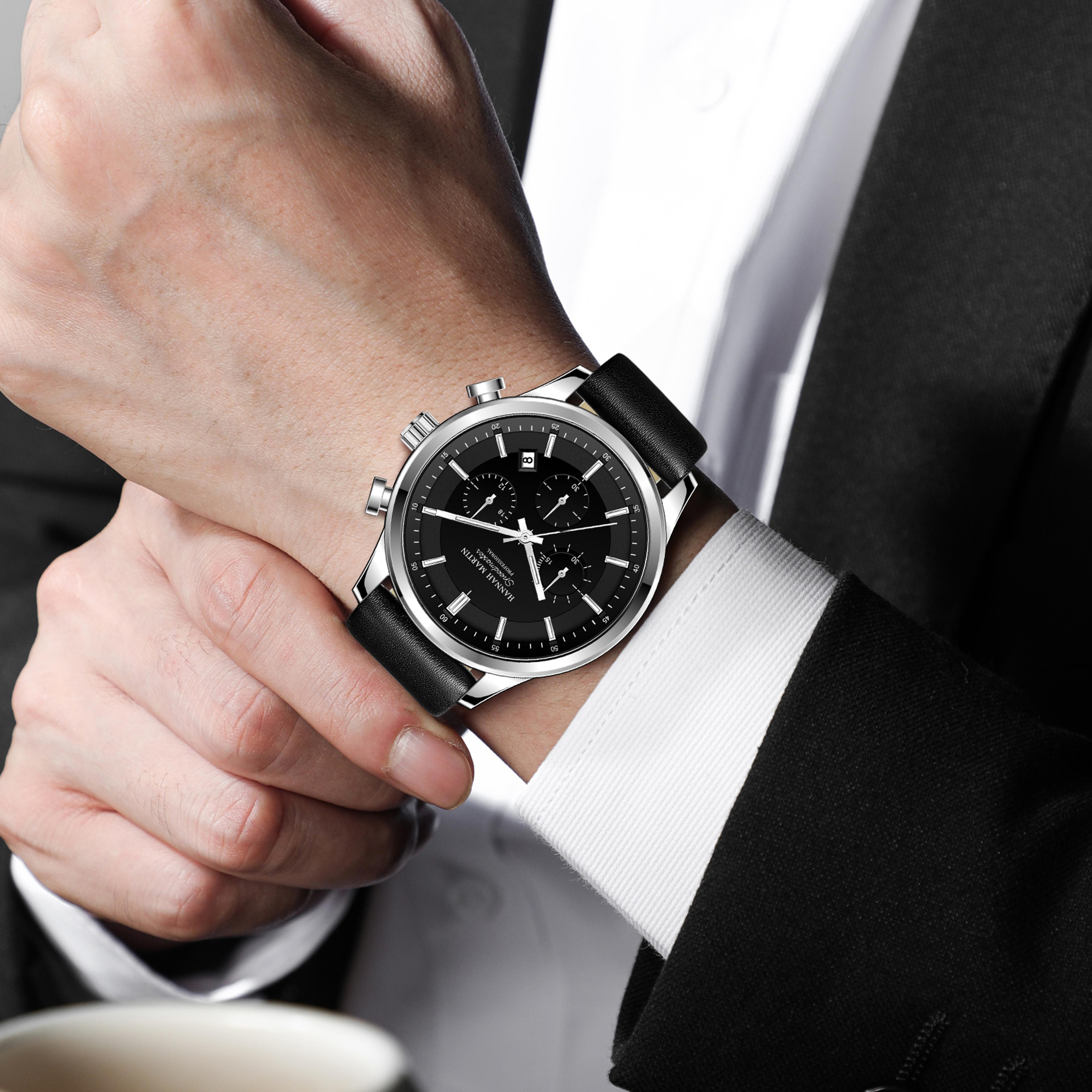 Mens Black Multifunction Quartz Watch With Timing Dial For Casual And Business Wear 6
