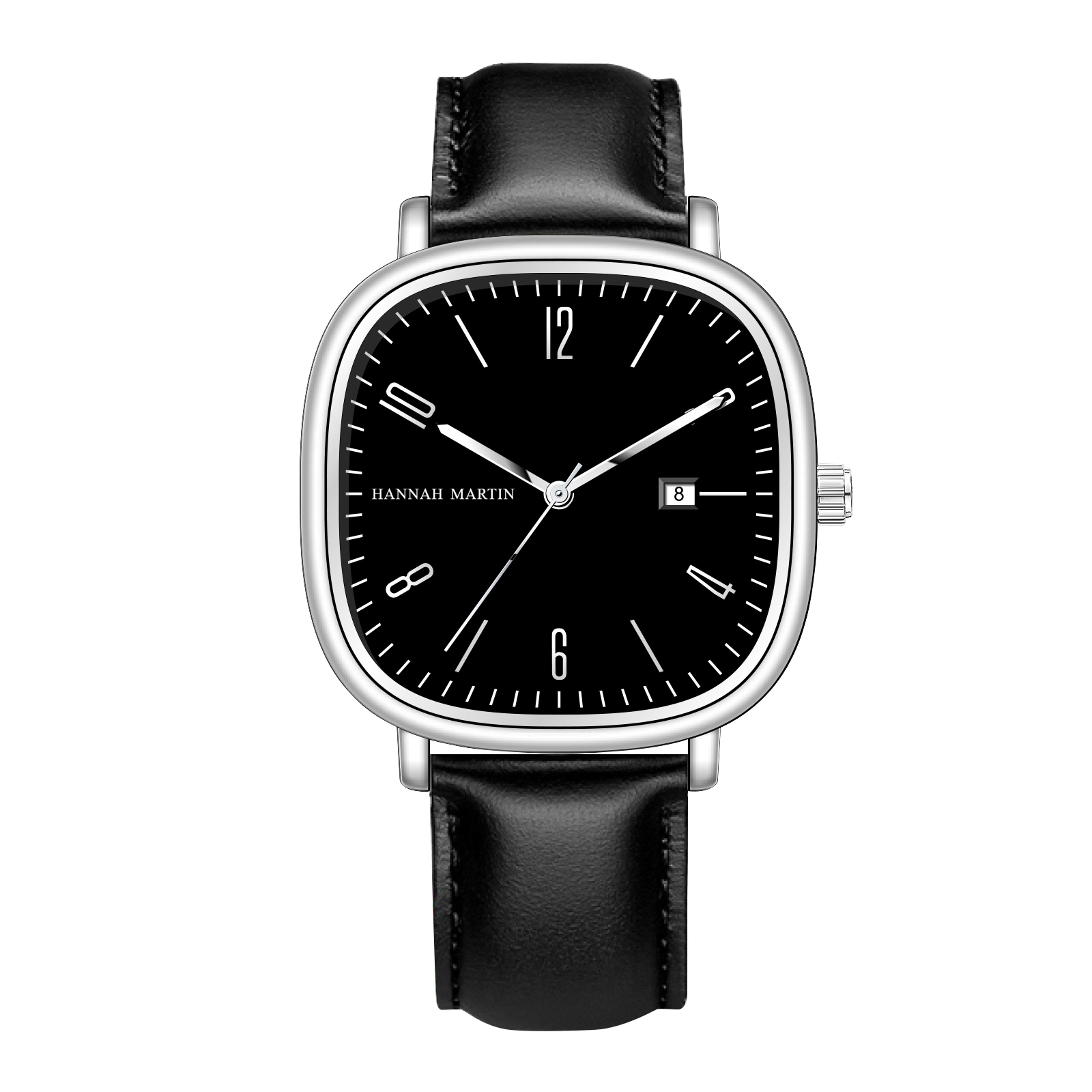 Black Leather Mens Quartz Watch Waterproof Business Calendar Wristwatch 8