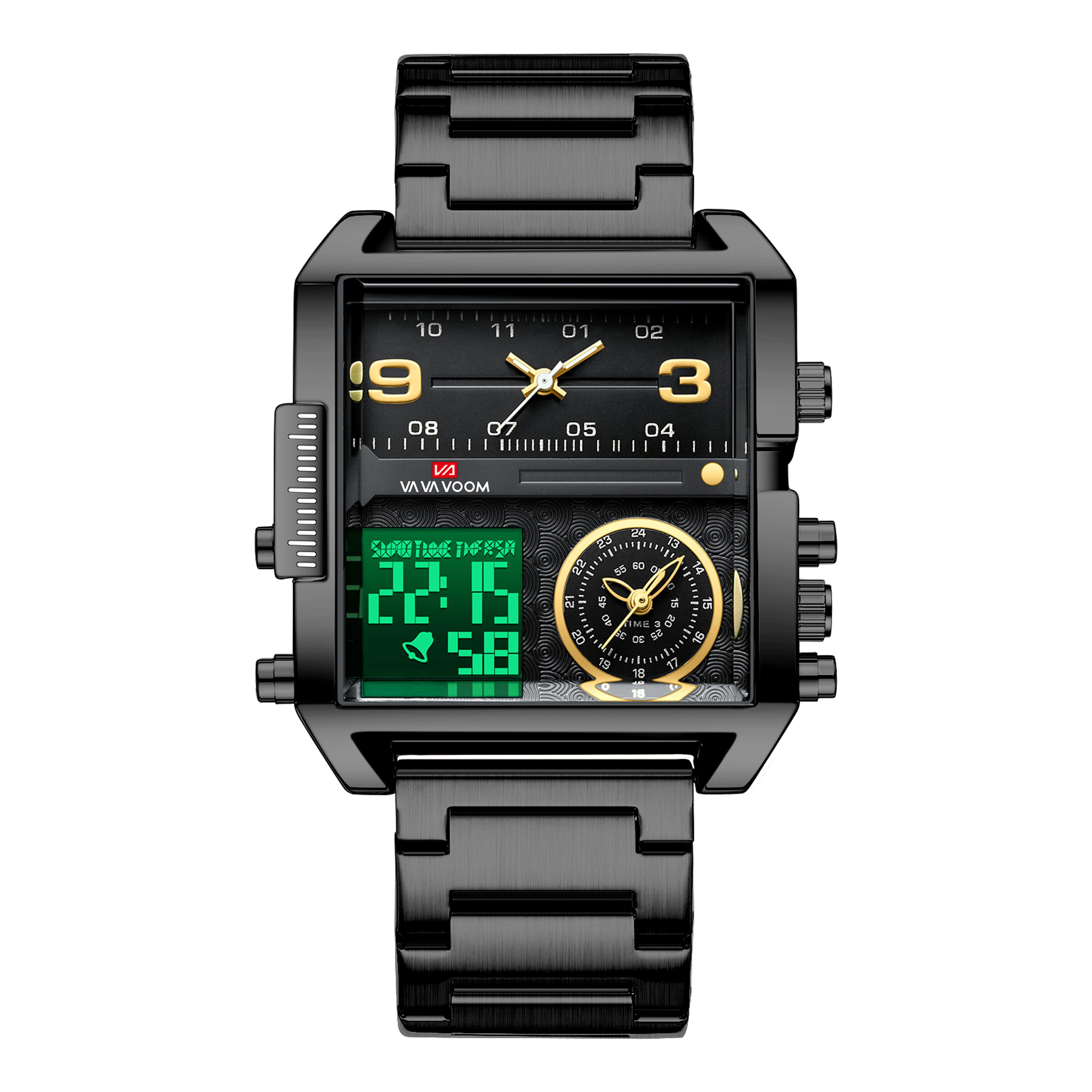 luxury gold led quartz watch for men with stainless steel mesh band