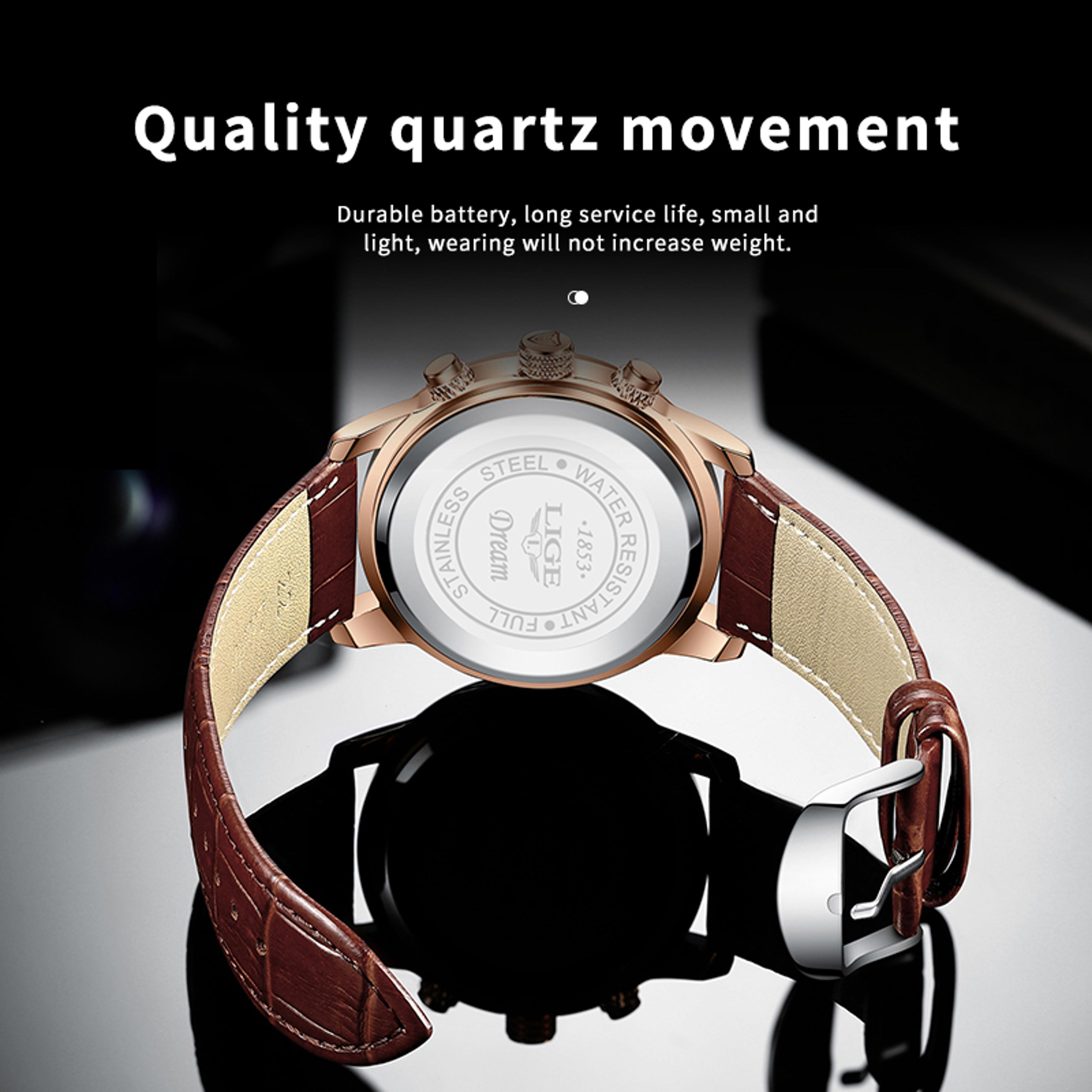 Mens Chronograph Watch Waterproof Quartz Leather Sport Wristwatch 4