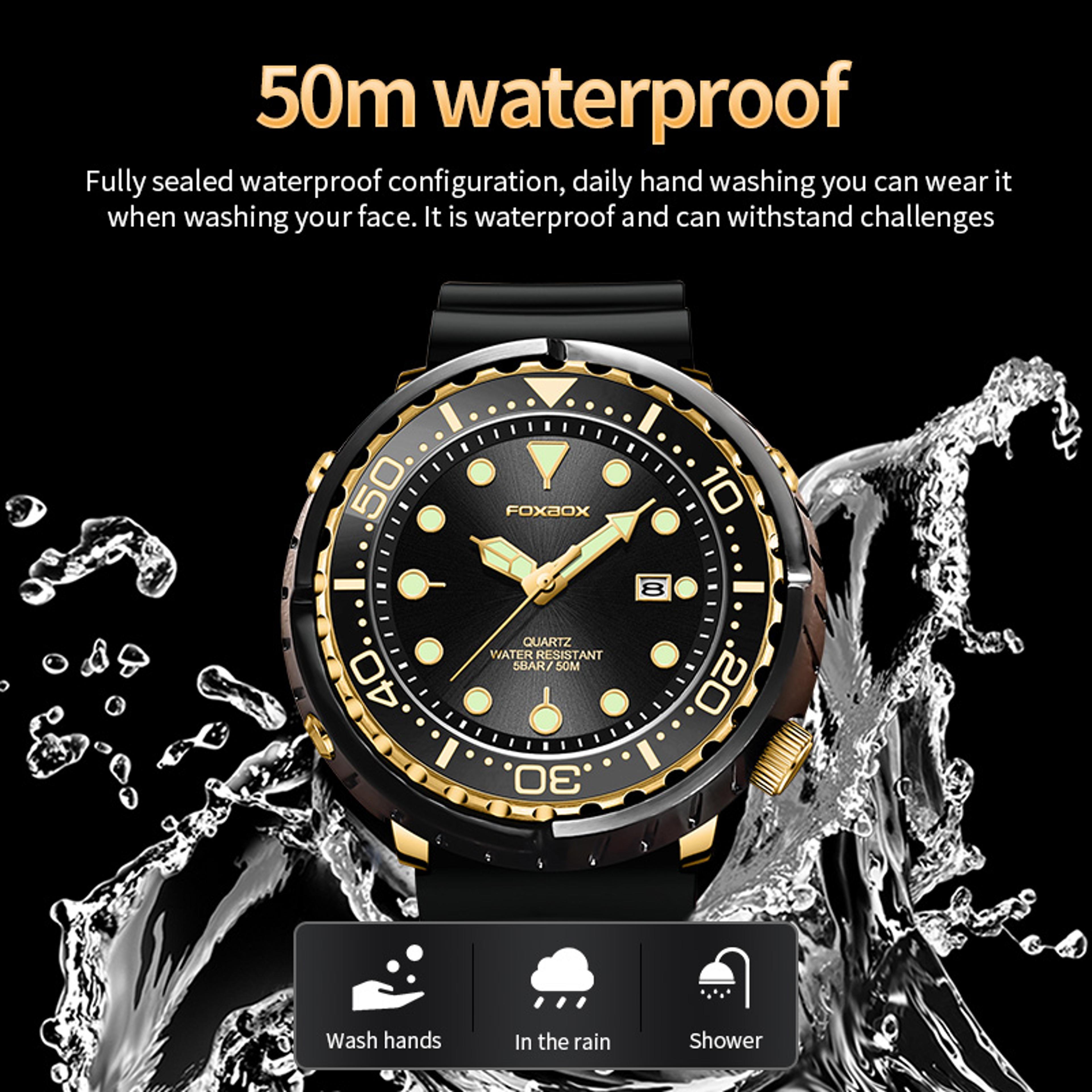 Mens Waterproof Diver Watch With Luminous Dial Date Display And Quartz Movement 2