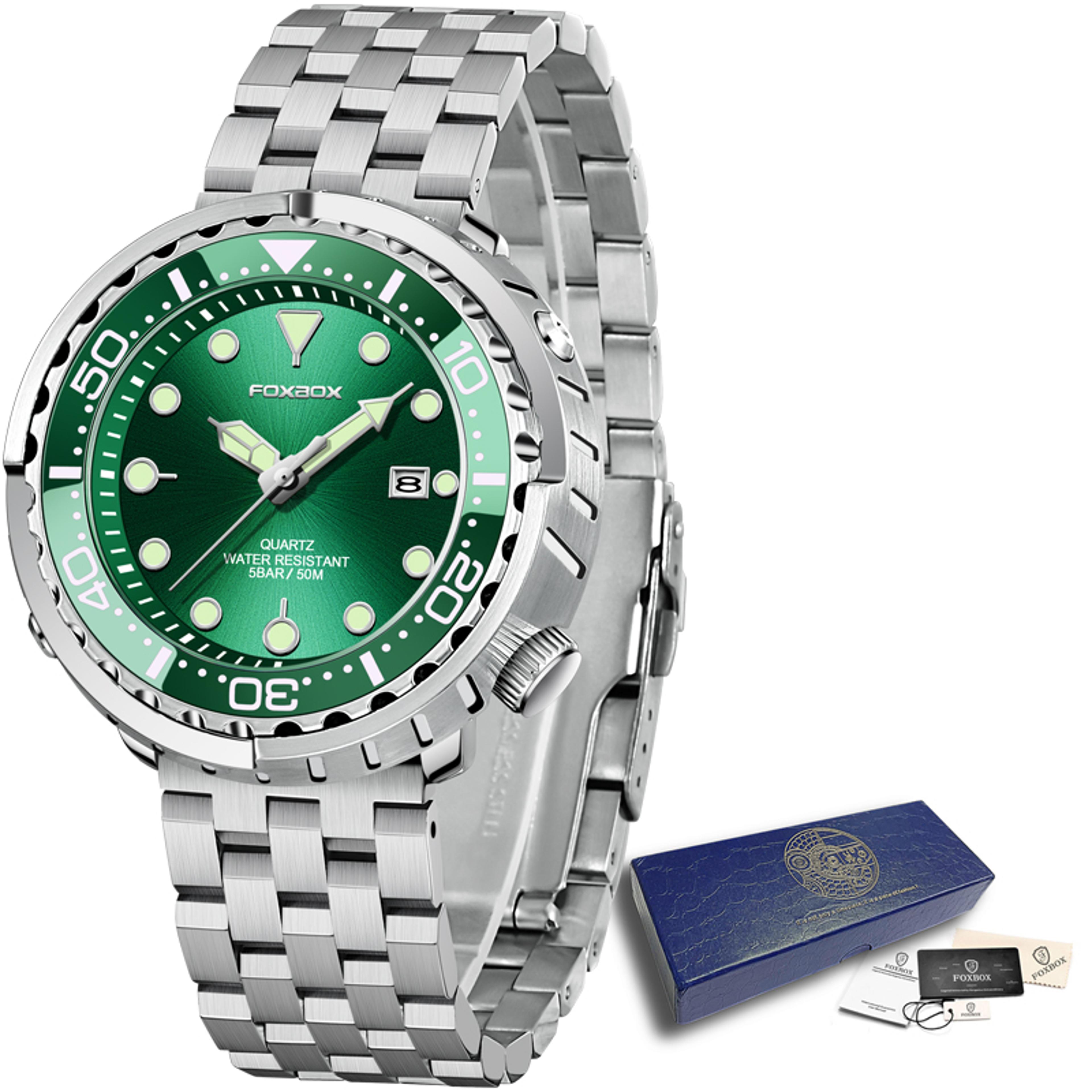 Mens Waterproof Diver Watch With Luminous Dial Date Display And Quartz Movement 0