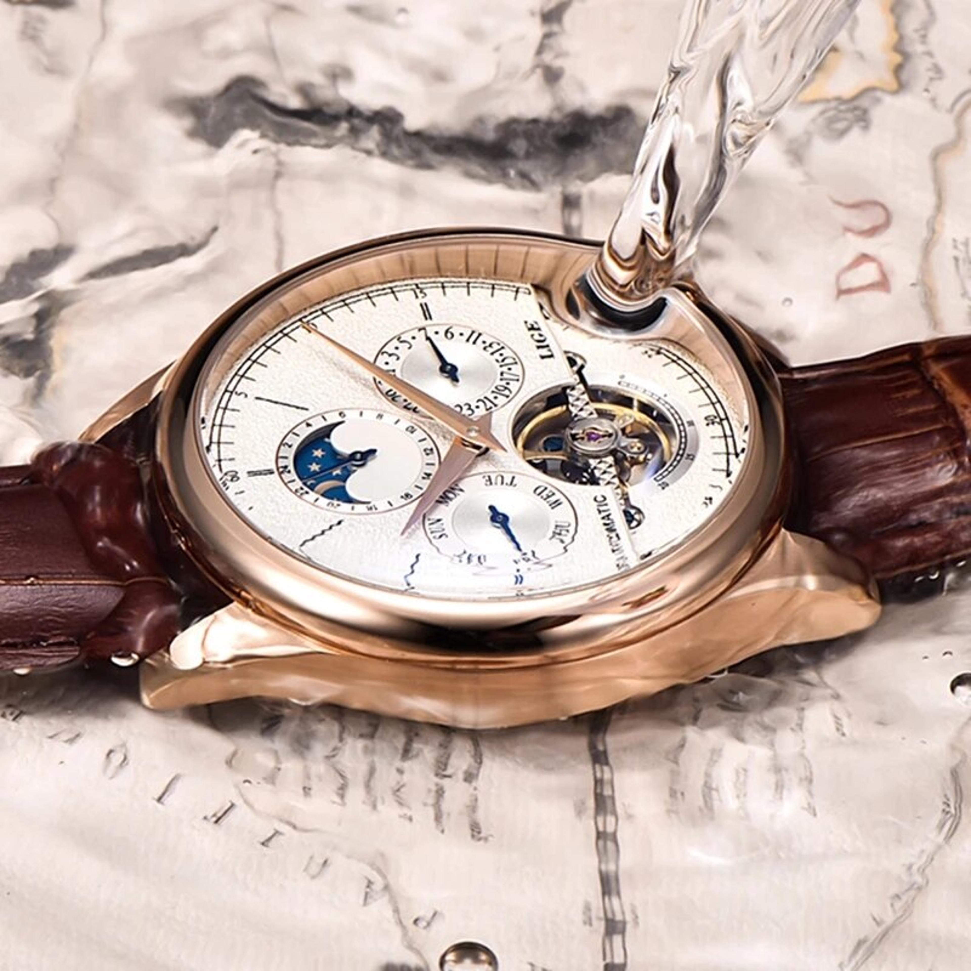 Automatic Mechanical Watch For Men With Tourbillon Style Dial And Genuine Leather Strap 4