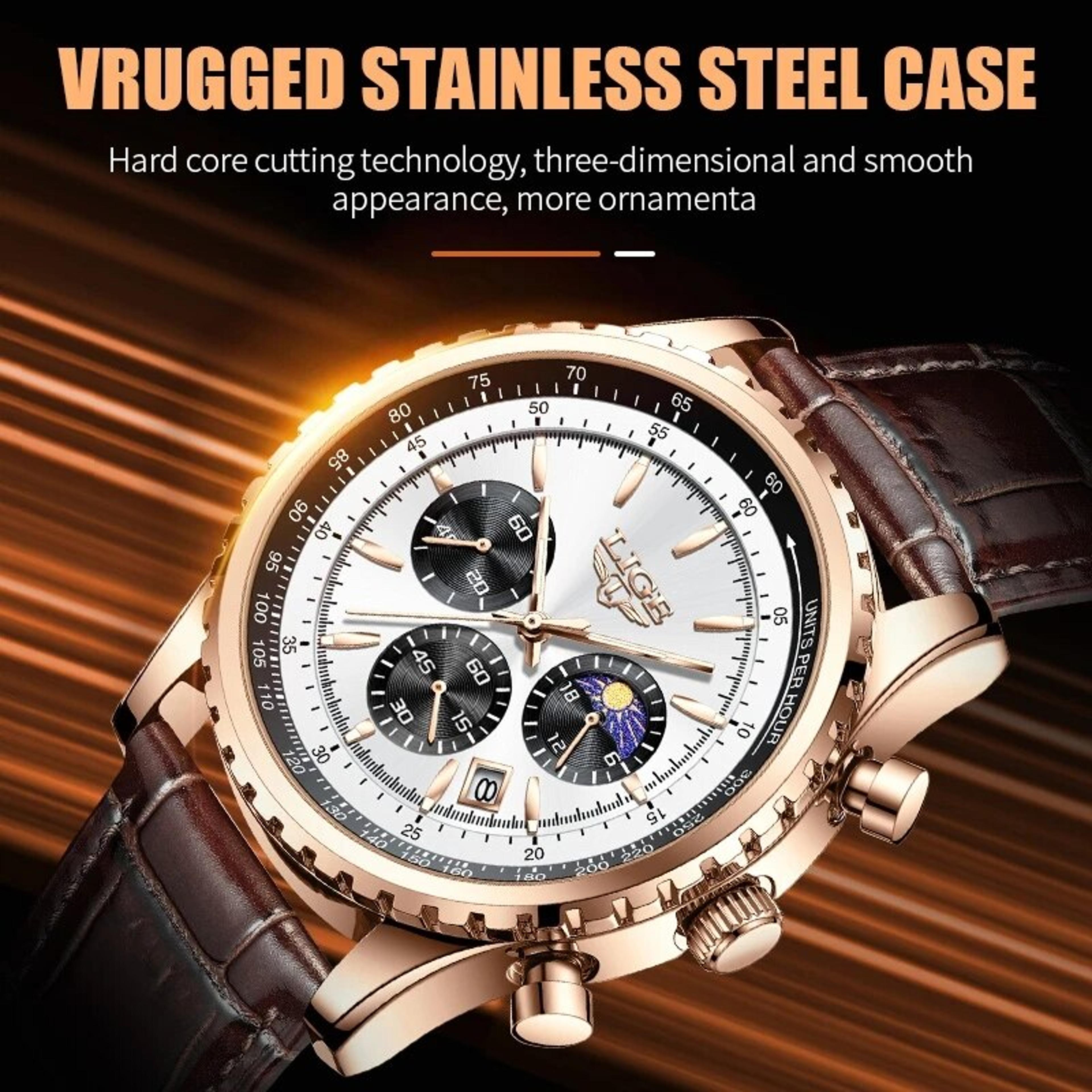 Luxury Mens Quartz Watch With Leather Strap And Luminous Chronograph 4