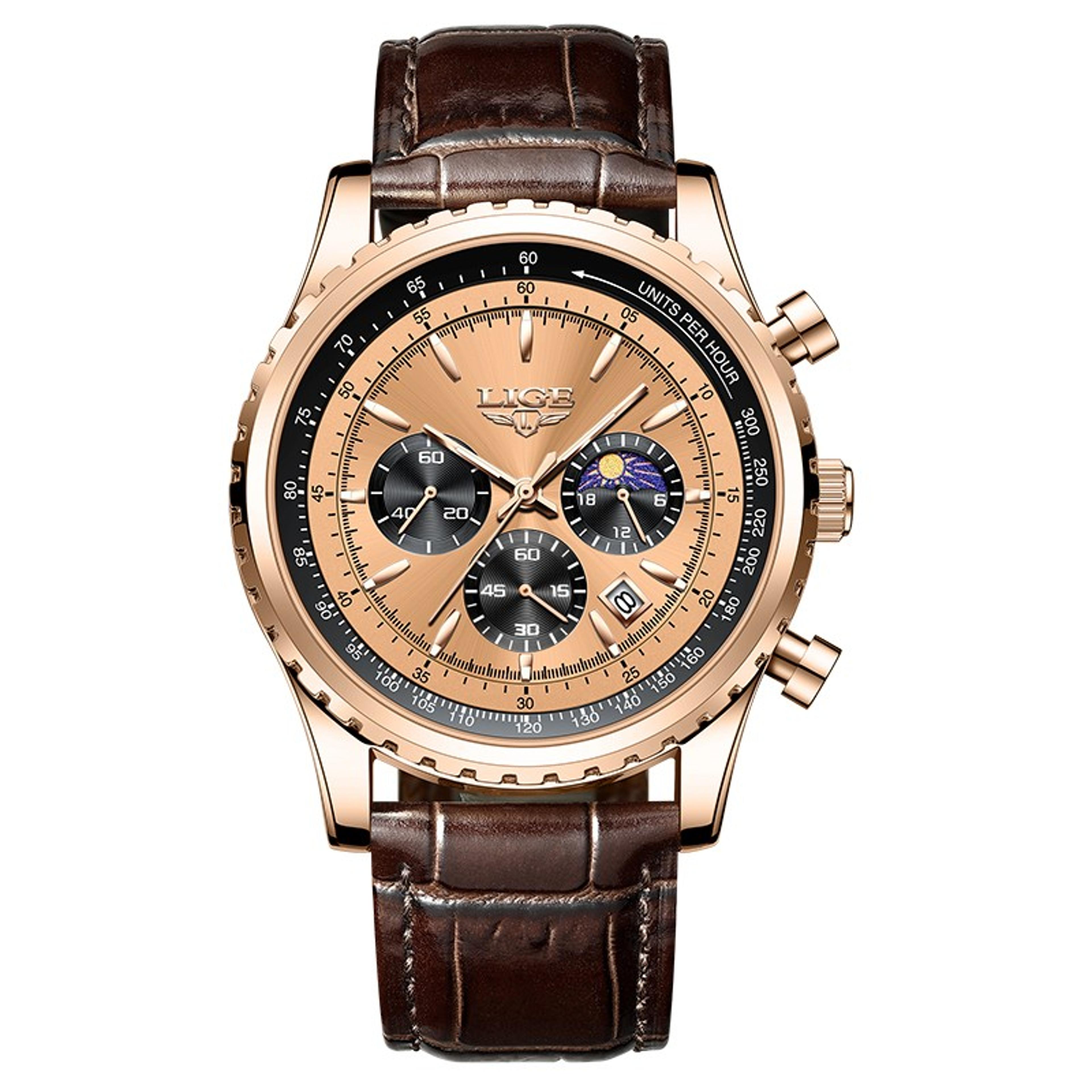 Luxury Mens Quartz Watch With Leather Strap And Luminous Chronograph 10