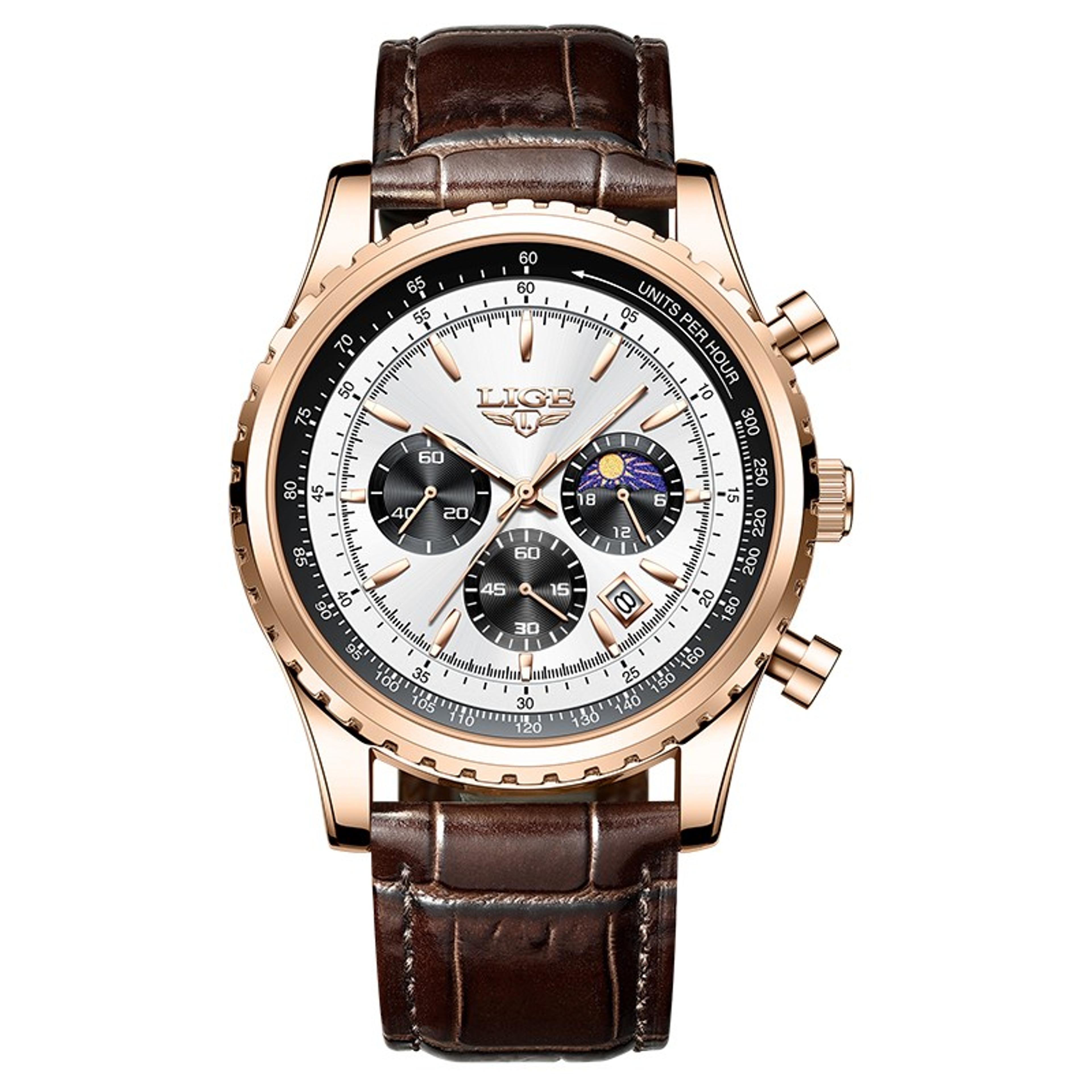 Luxury Mens Quartz Watch With Leather Strap And Luminous Chronograph 9