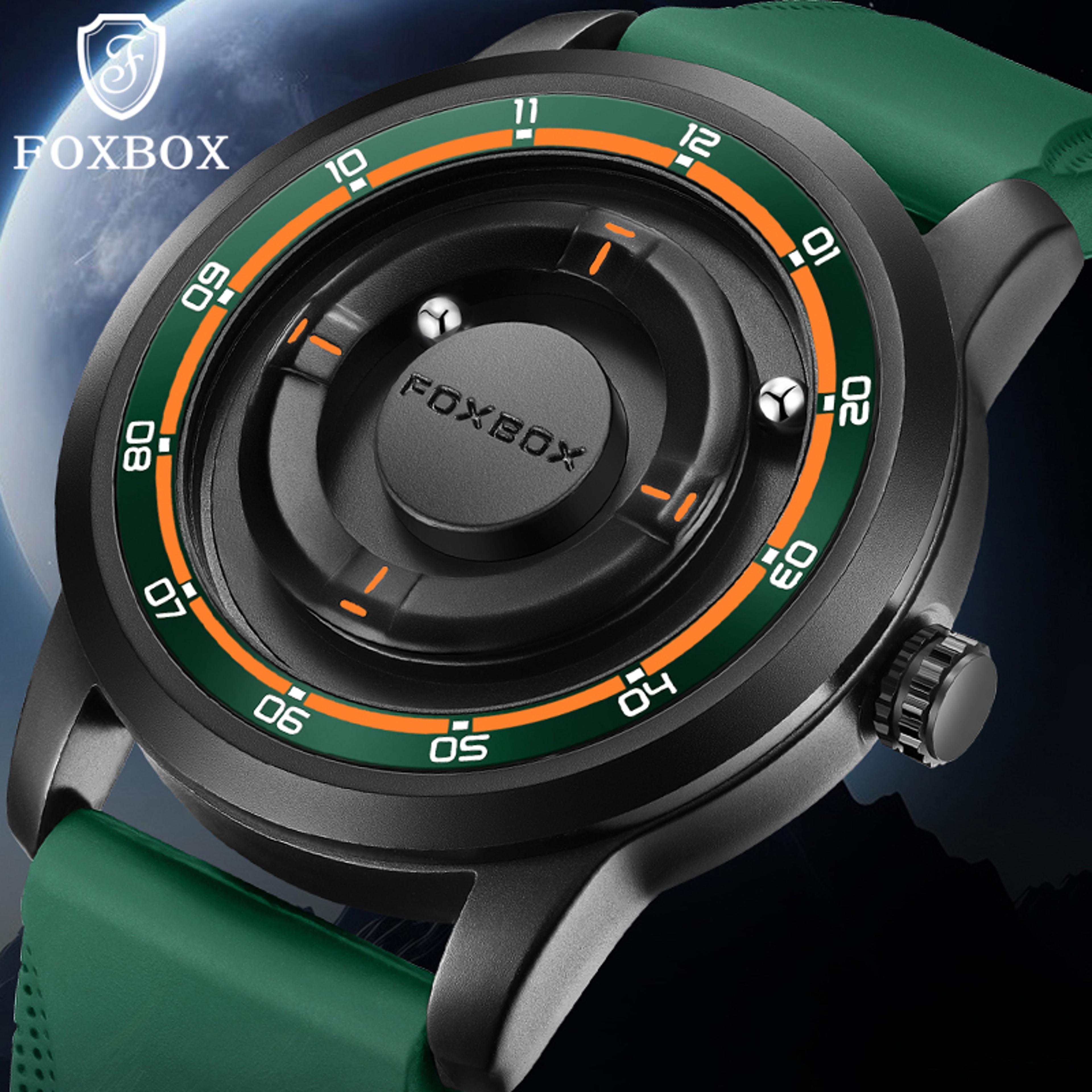 Magnetic Scrolling Pointer Mens Quartz Watch With Green Silicone Strap 1