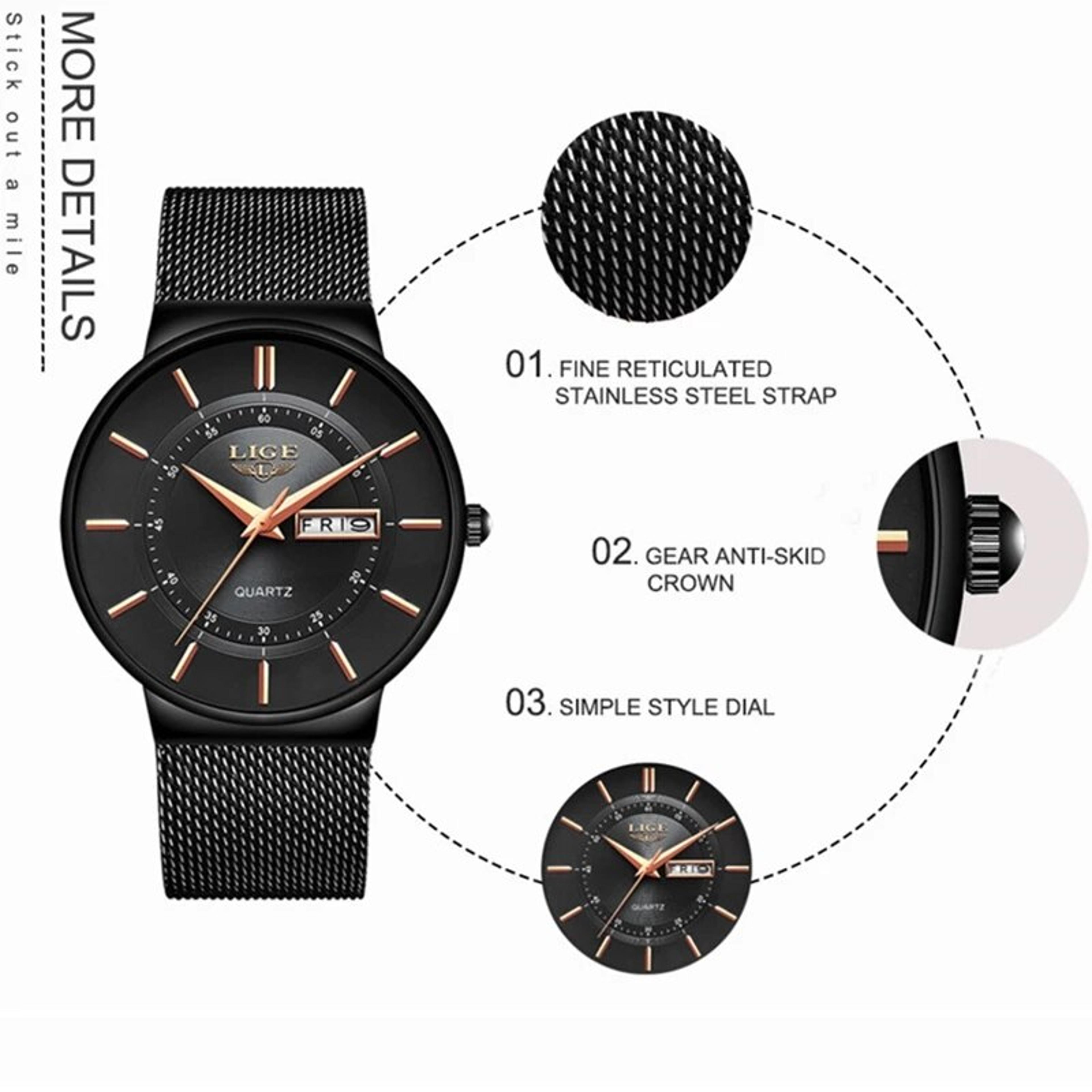 Ultra Thin Mens Quartz Watch With Stainless Steel Strap And Date Display 3