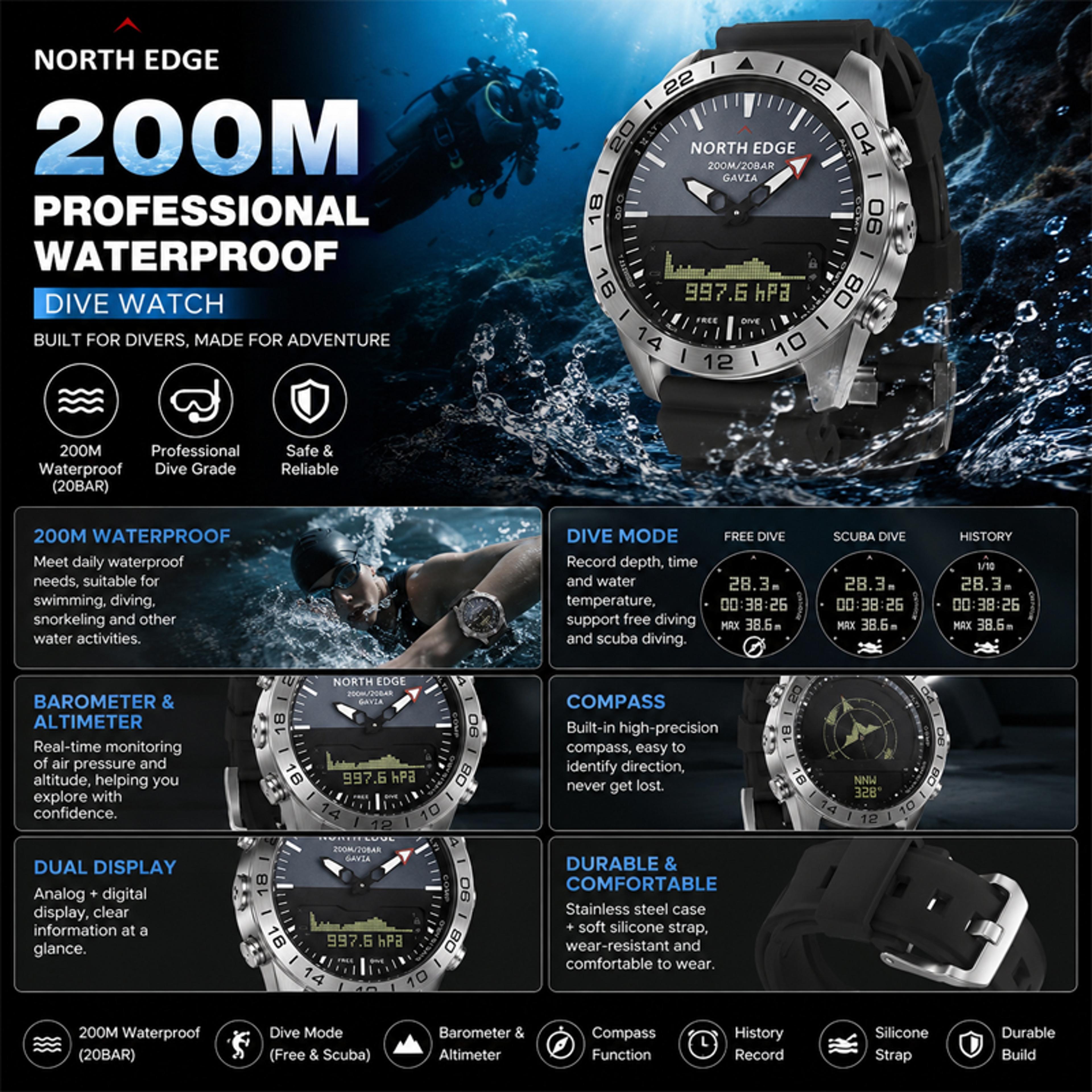 Waterproof Dive Watch For Men With Altimeter Barometer Compass And Stainless Steel Design 2