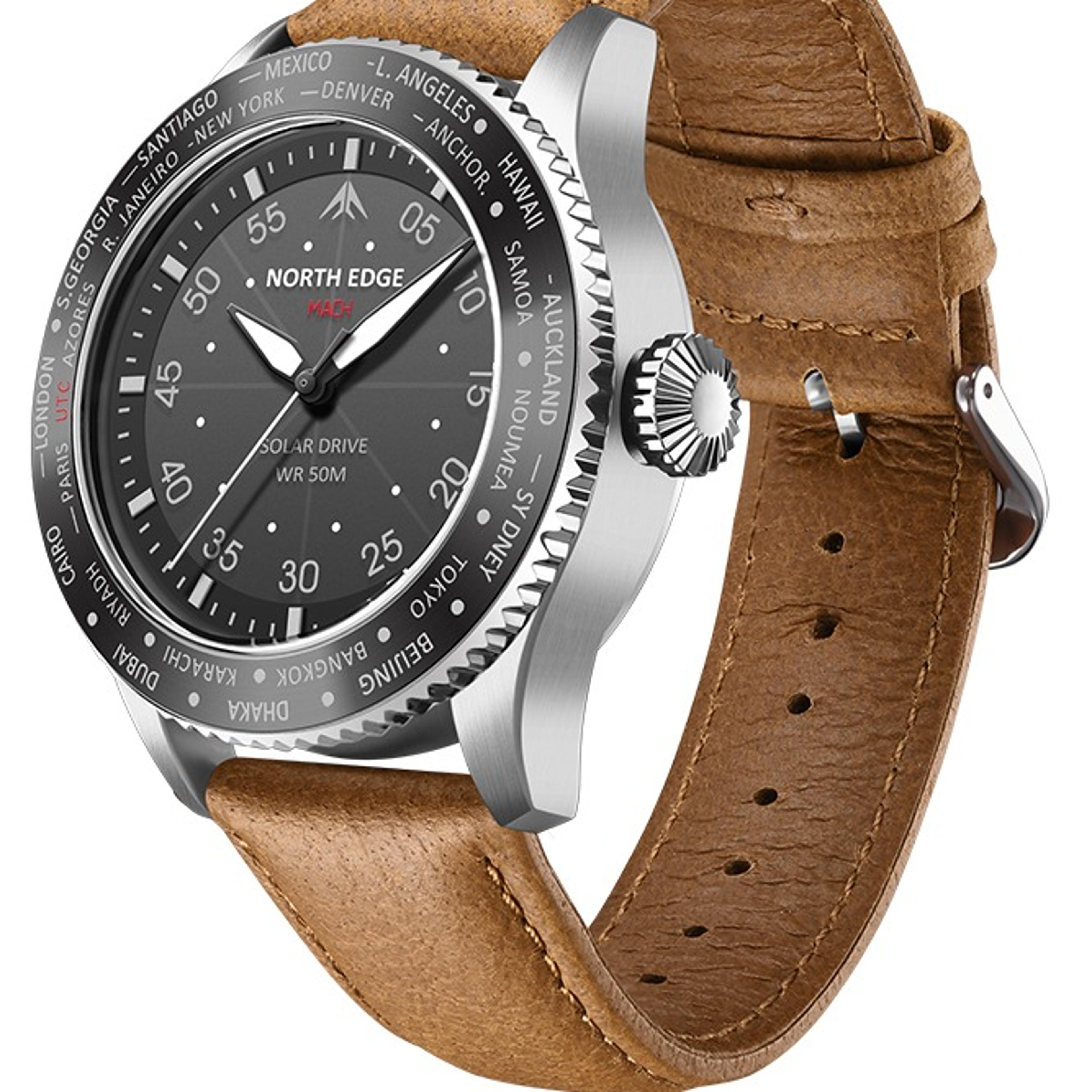 solar powered men's pilot watch 50m water resistant luminous sports watch