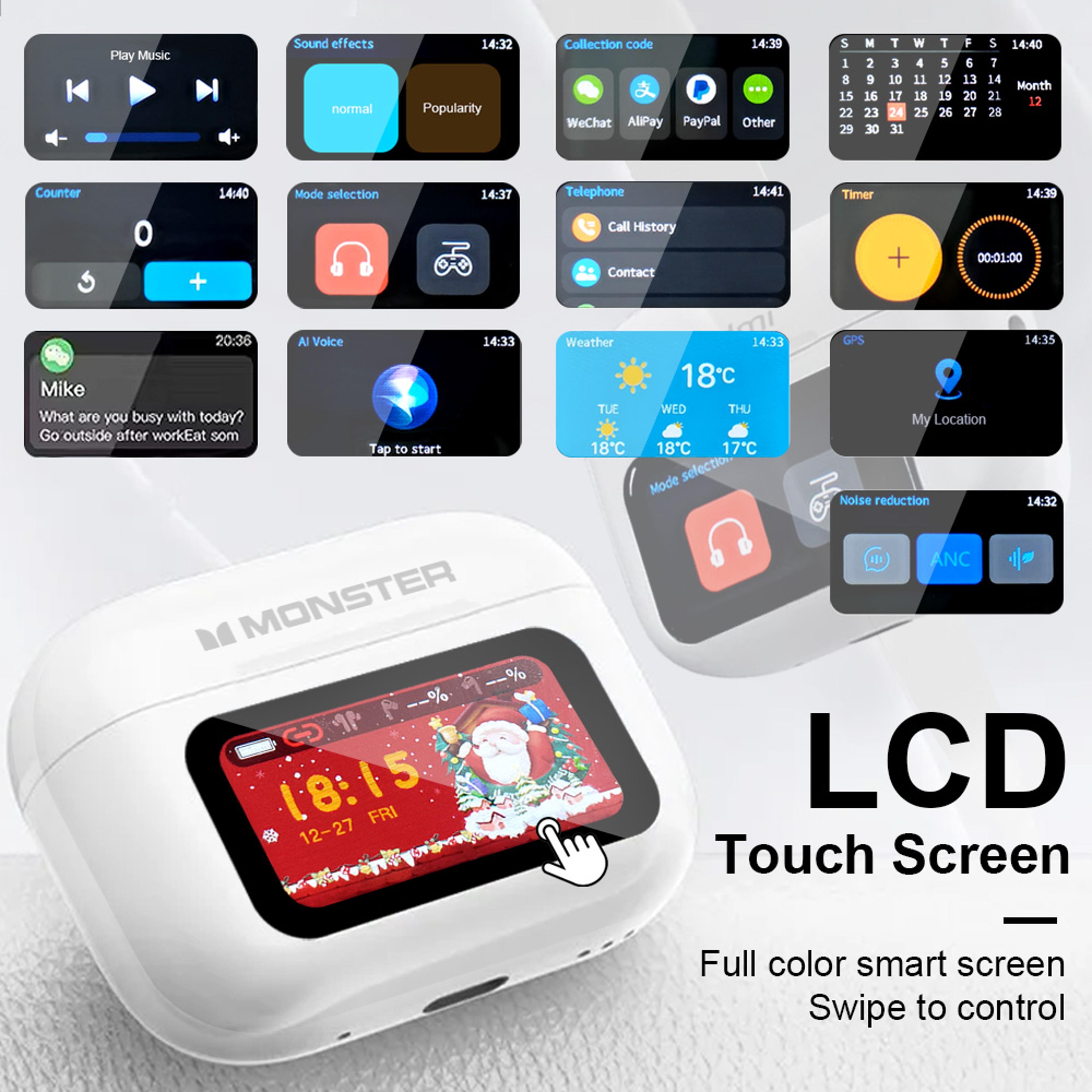 Monster Touch Screen Wireless Bluetooth Earbuds With HD Stereo Sound And Smart Charging Case 3