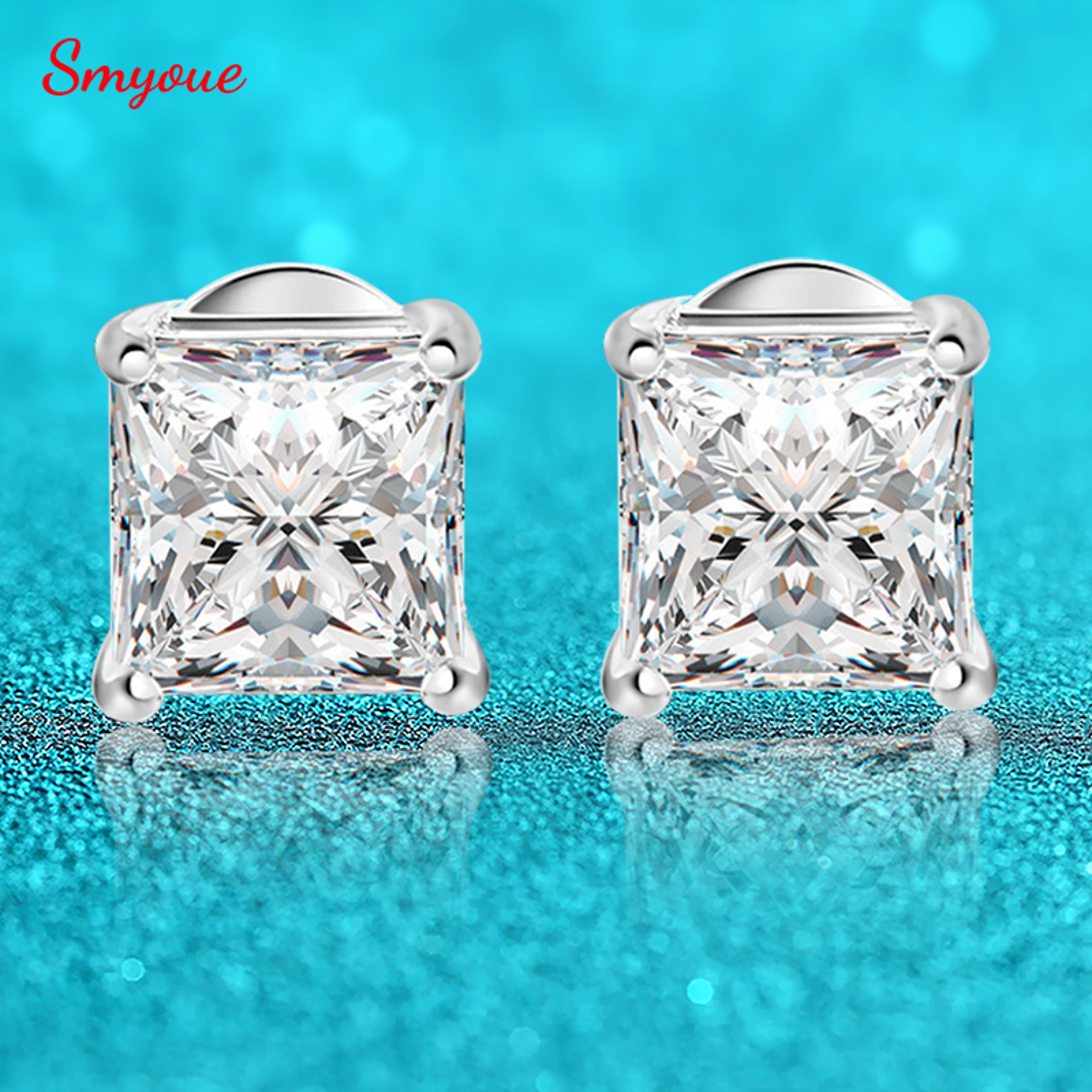 Princess Cut Moissanite Stud Earrings In 925 Sterling Silver For Women And Men 1