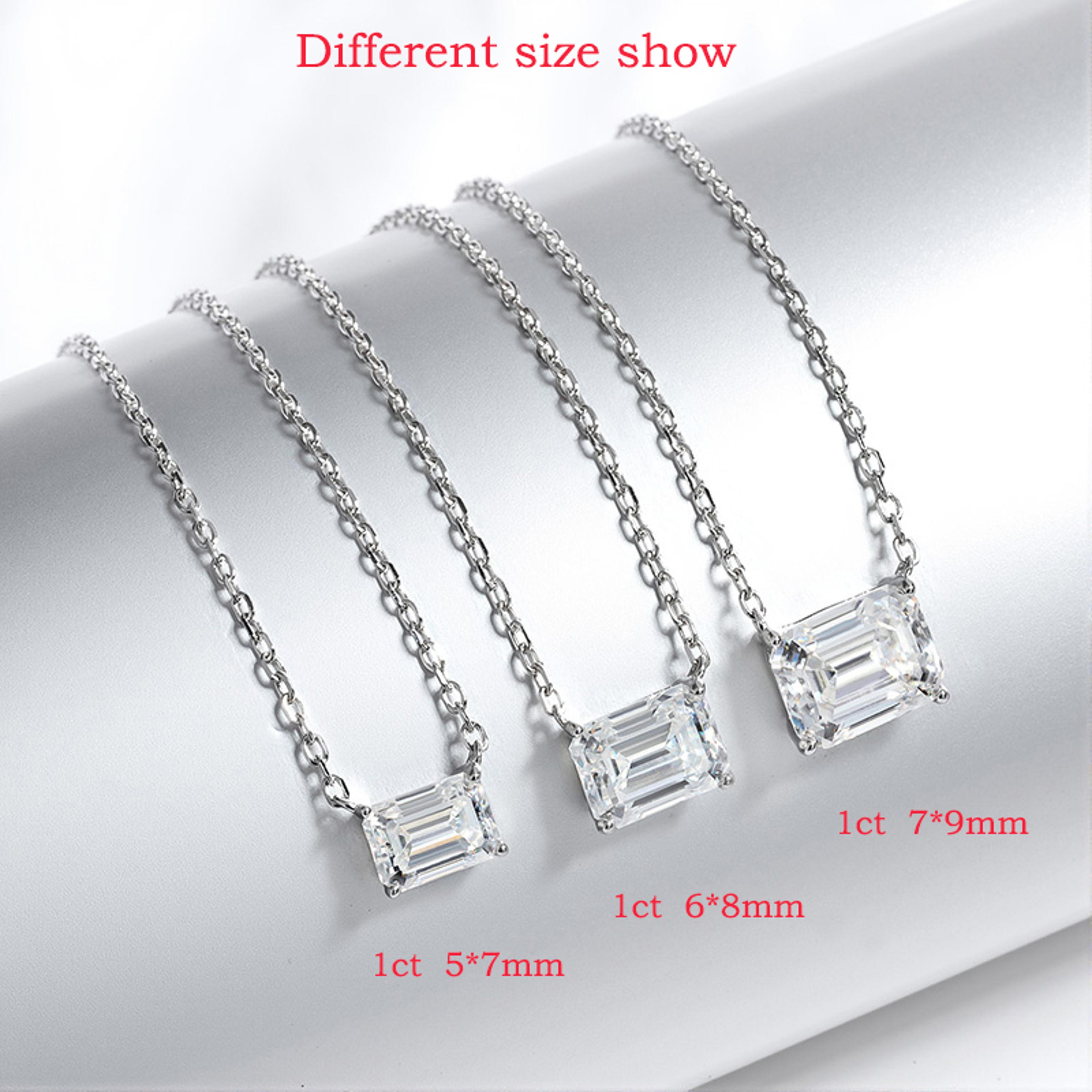 Emerald Cut Moissanite Solitaire Necklace 1CT To 3CT Sterling Silver 2