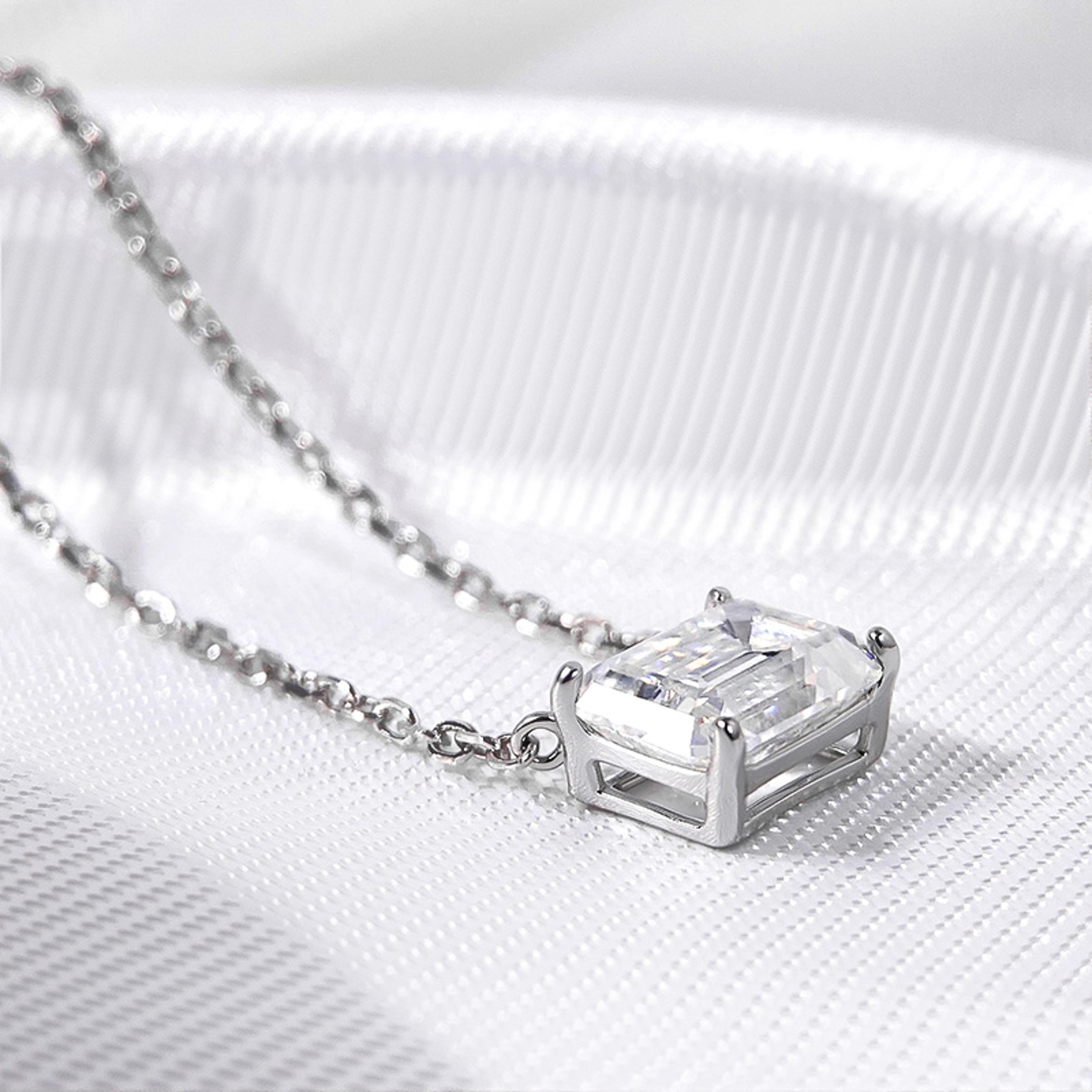 Emerald Cut Moissanite Solitaire Necklace 1CT To 3CT Sterling Silver 3