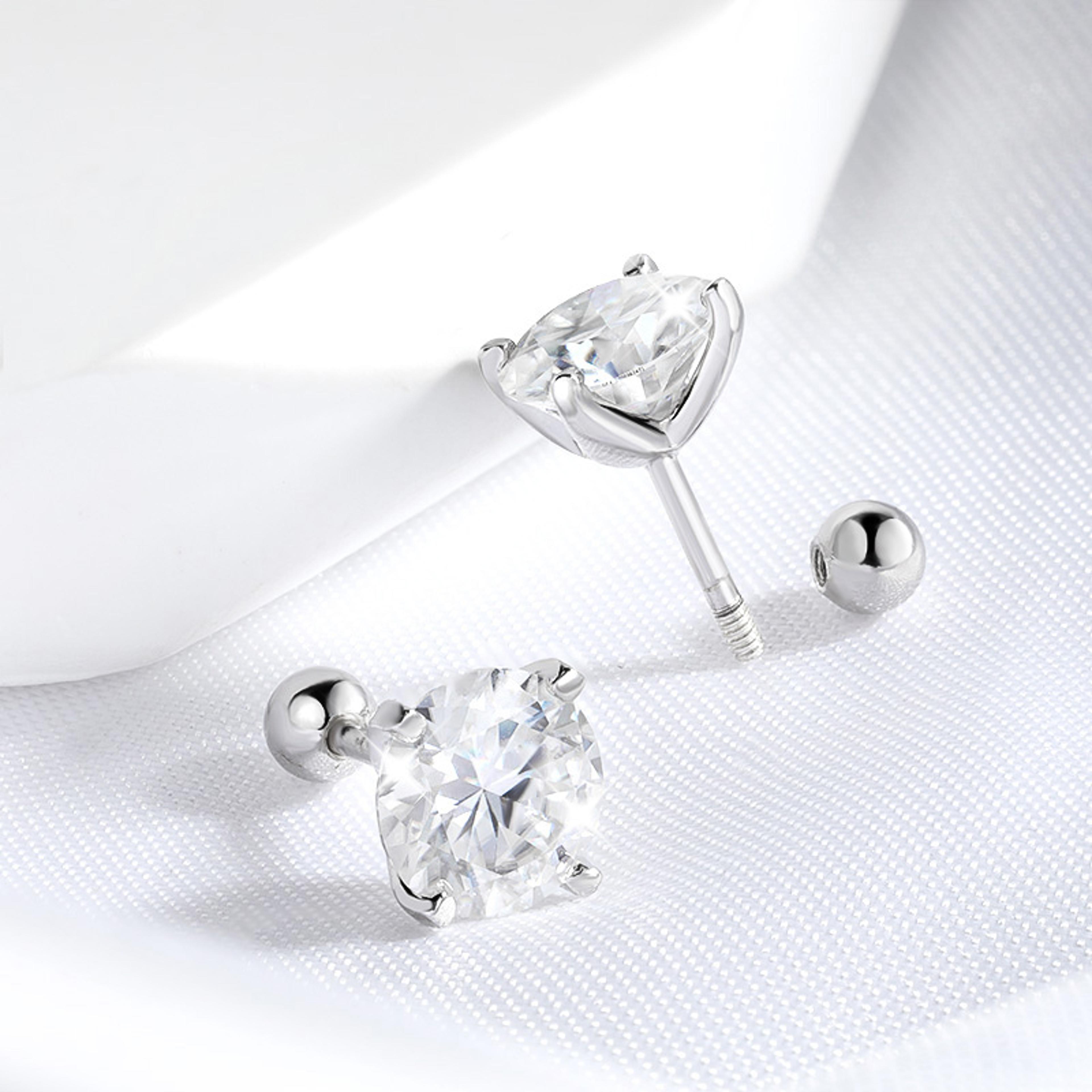 Radiant Moissanite Stud Earrings 925 Sterling Silver Screw Back 2