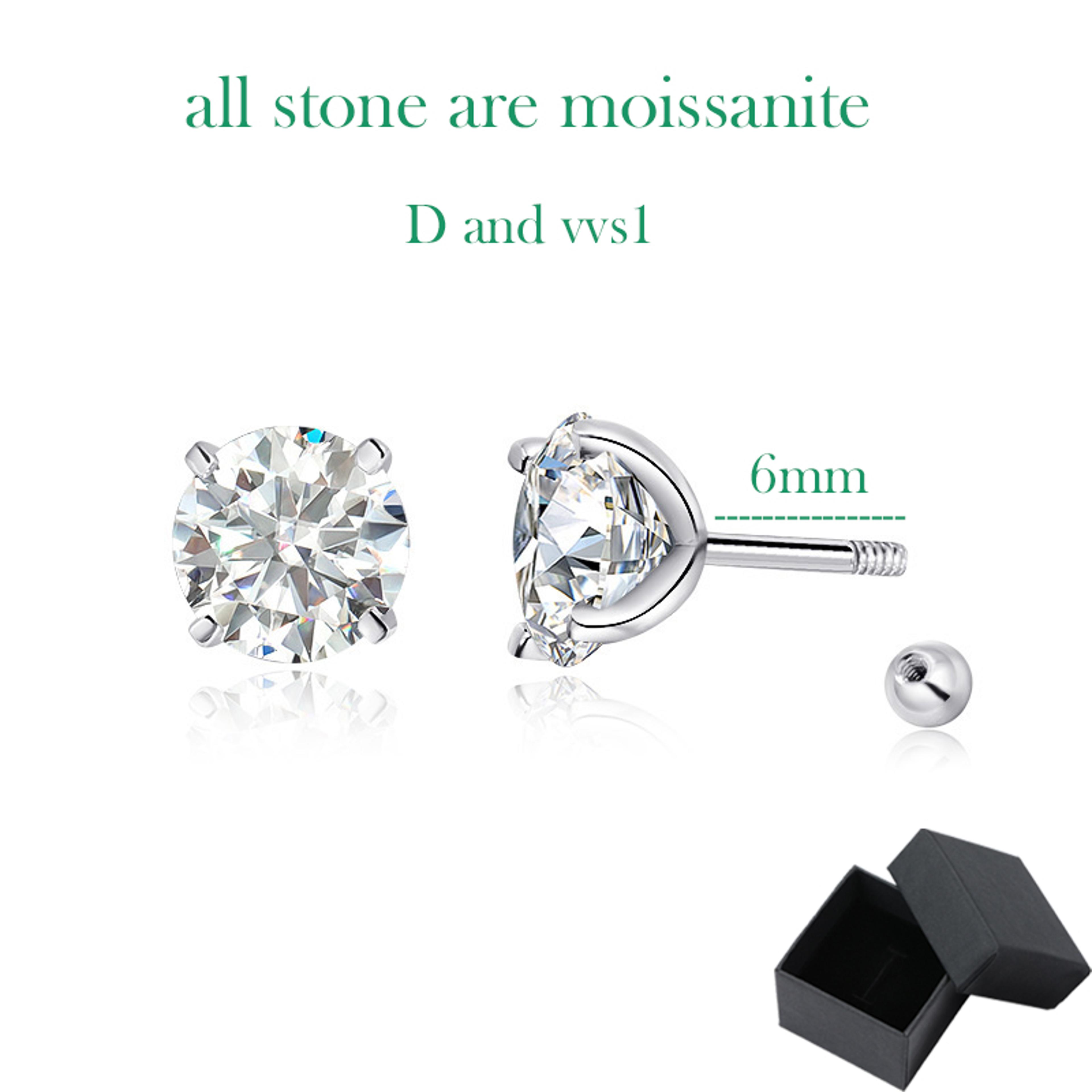 Radiant Moissanite Stud Earrings 925 Sterling Silver Screw Back 5