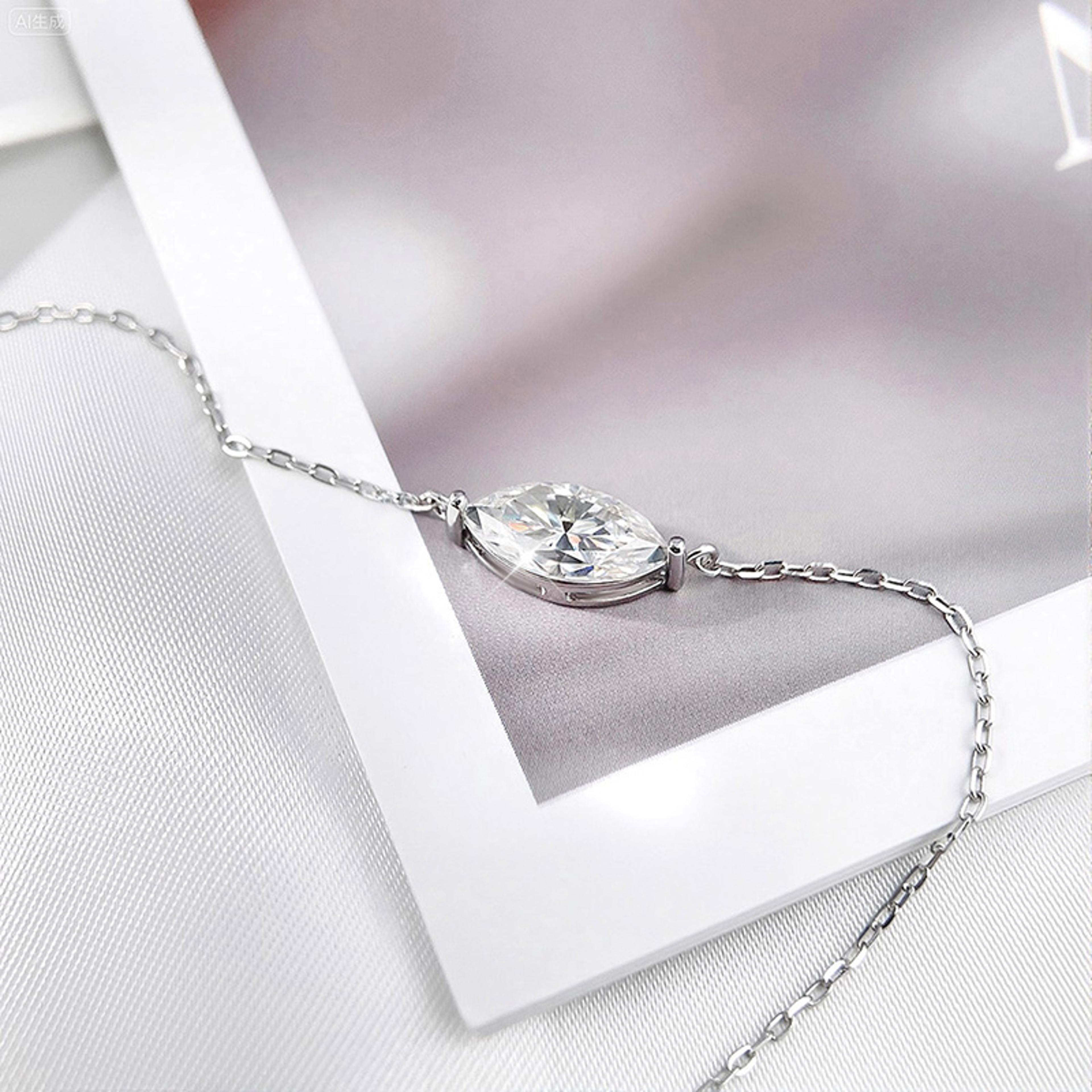 Marquise Cut Moissanite Necklace 925 Sterling Silver Gemstone Pendant For Women 3