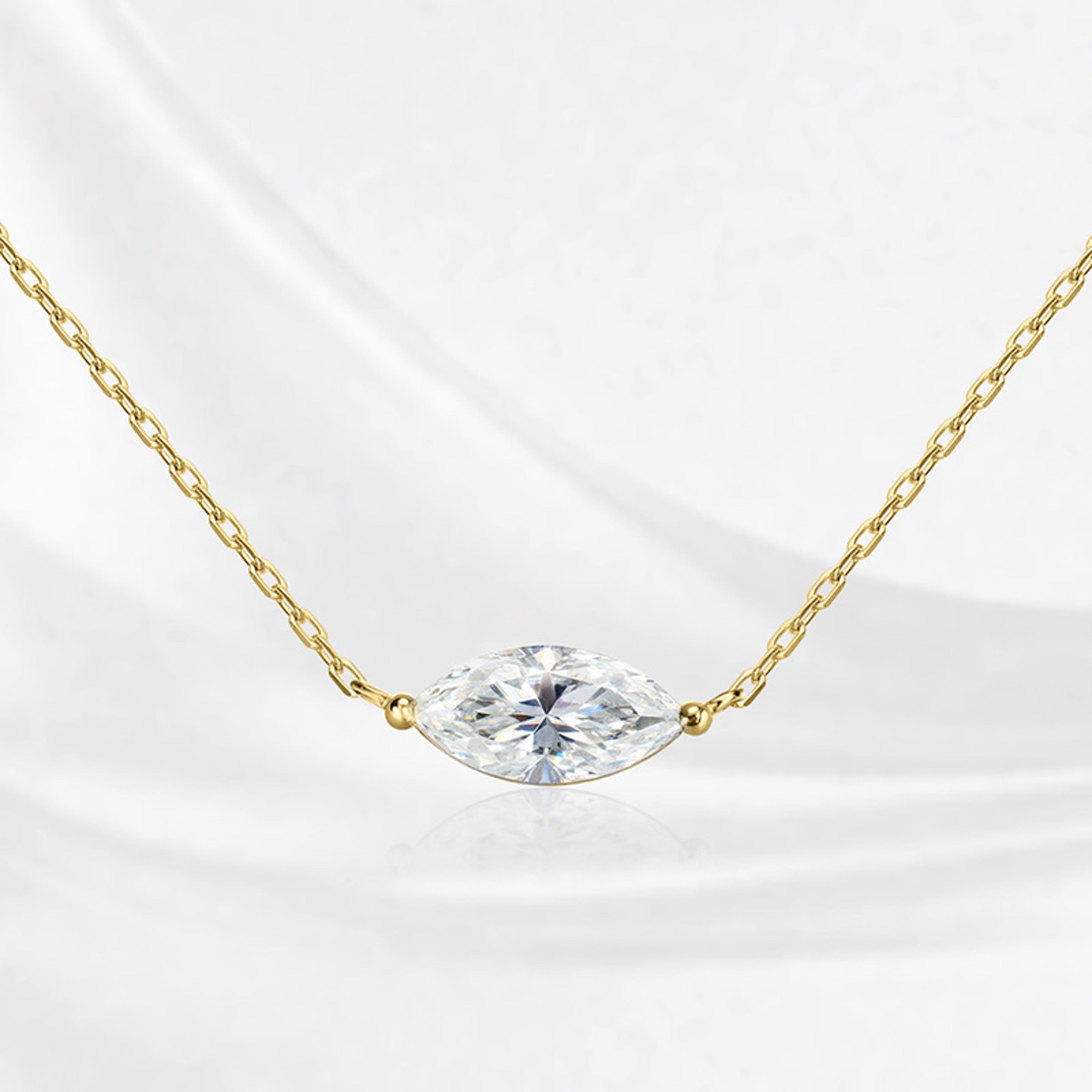 Marquise Cut Moissanite Necklace 925 Sterling Silver Gemstone Pendant For Women 6