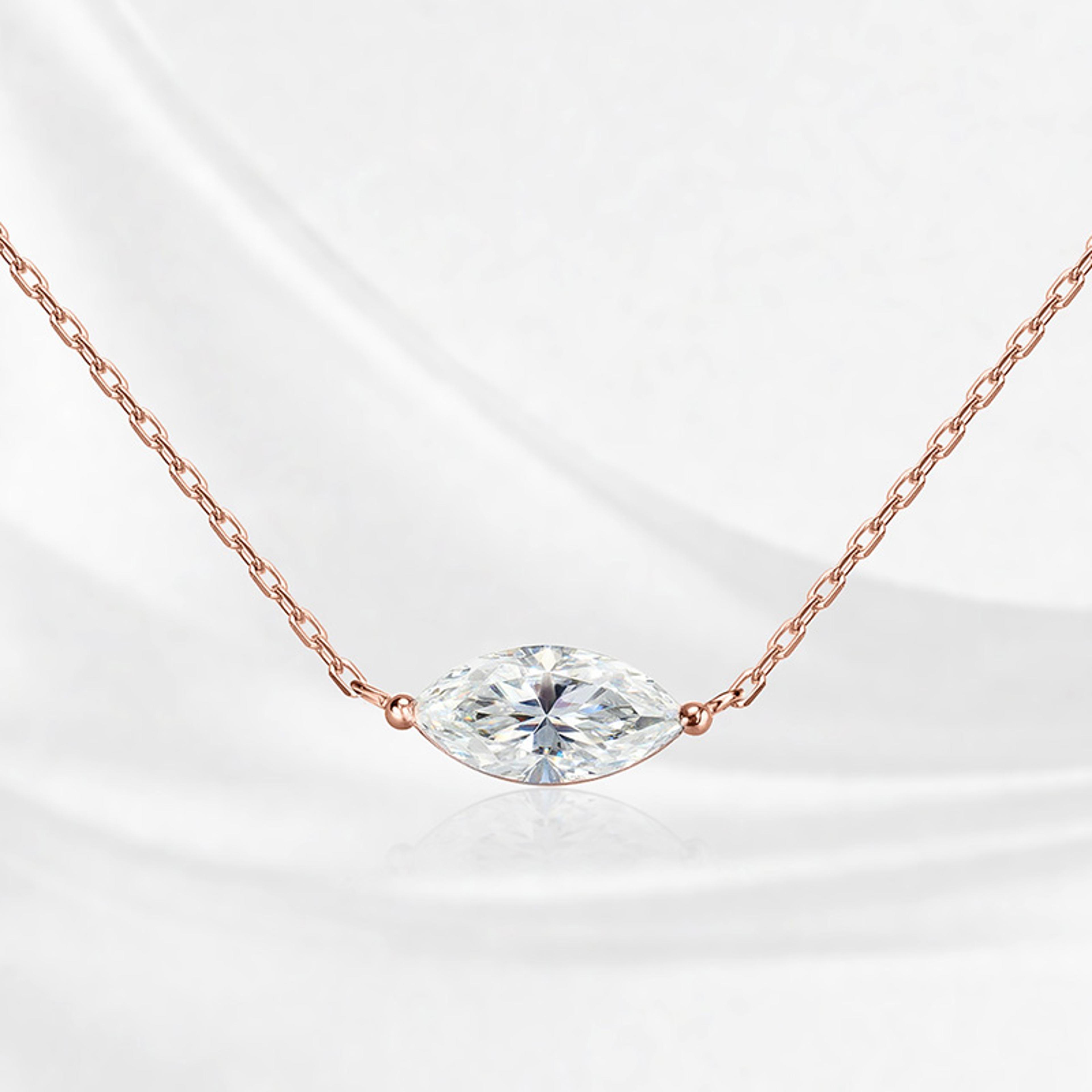 Marquise Cut Moissanite Necklace 925 Sterling Silver Gemstone Pendant For Women 8