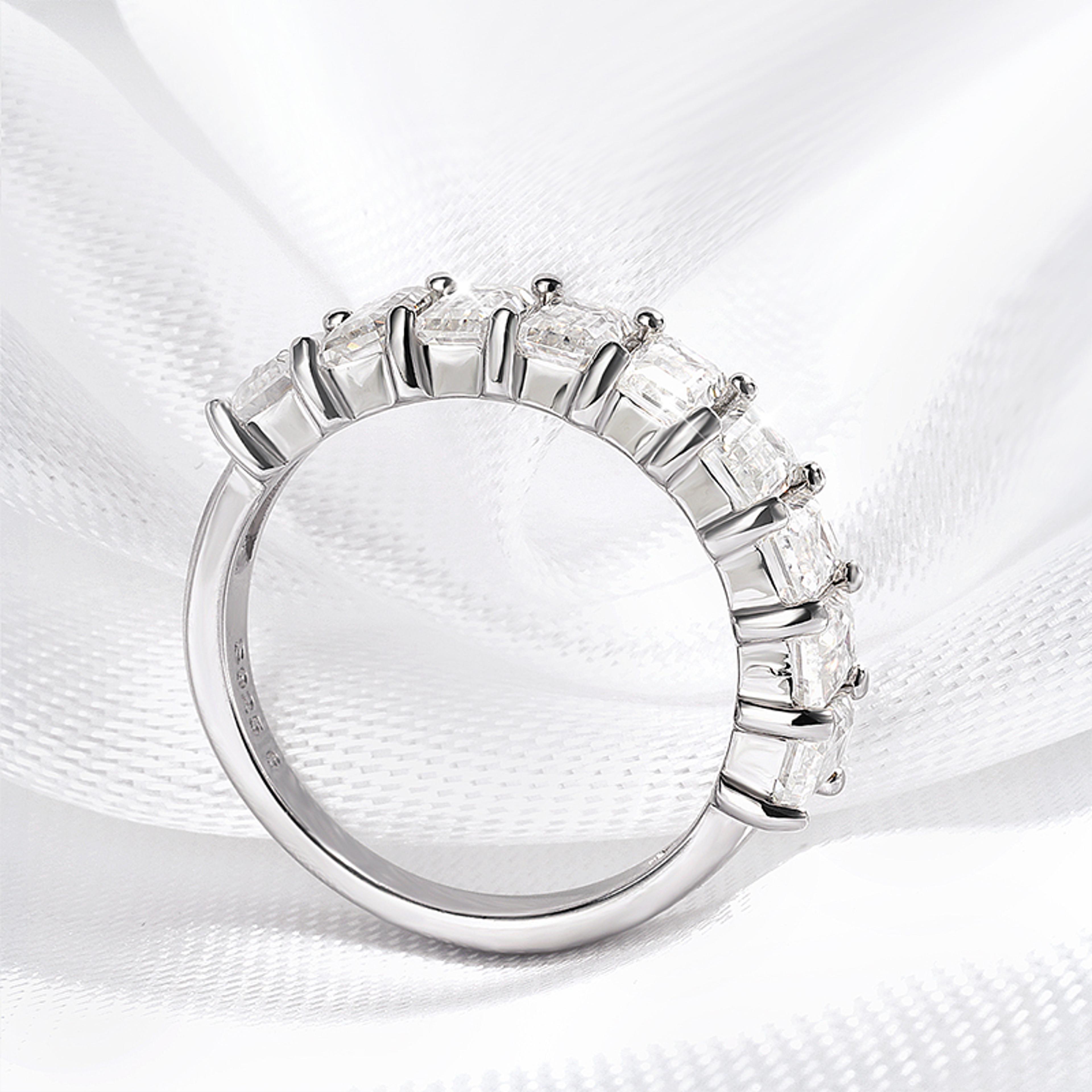 Emerald Cut Moissanite Half Eternity Ring In 925 Sterling Silver 4