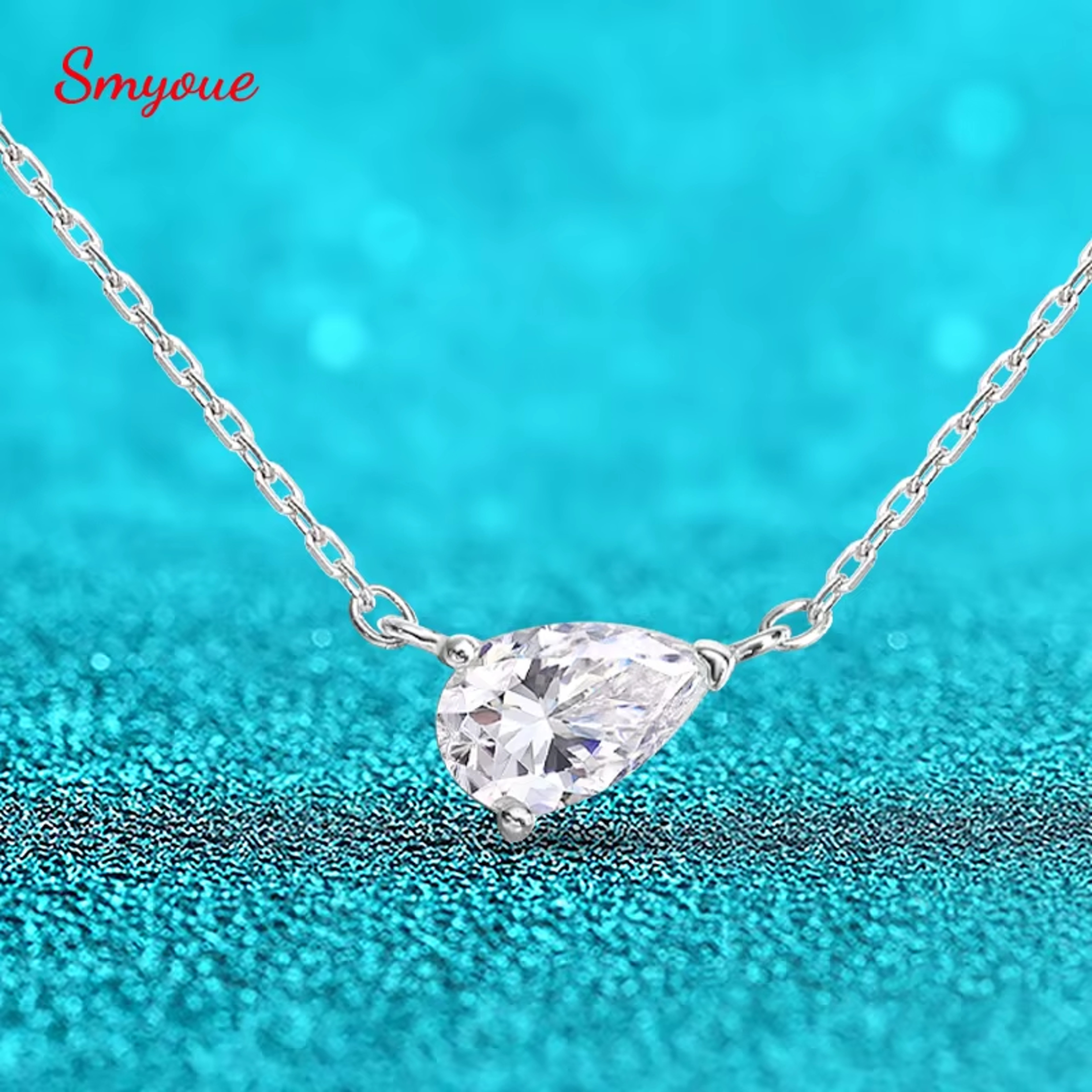 Pear Cut Moissanite Necklace 925 Sterling Silver 18K White Gold Plated Pendant 1