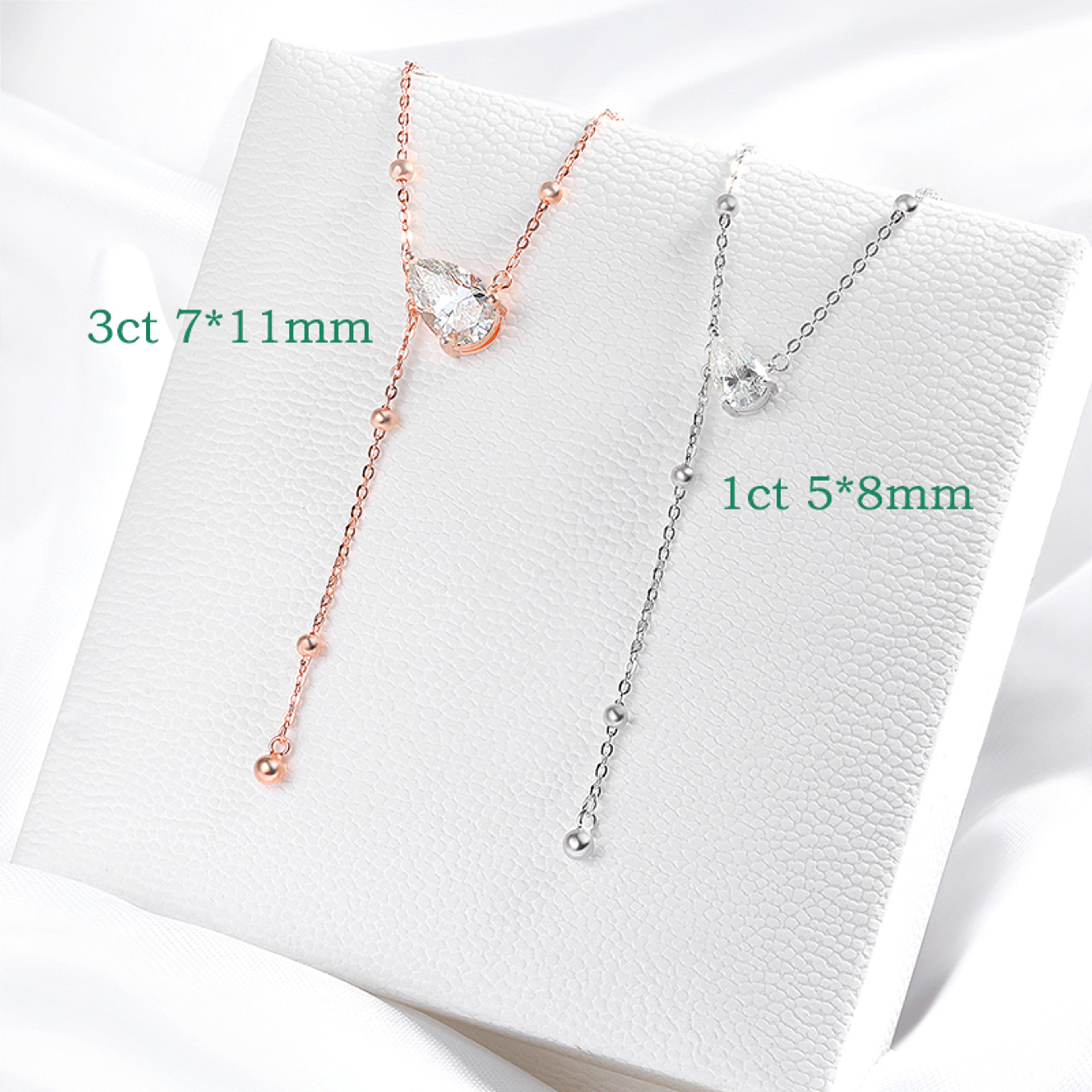 Pear Cut Moissanite Necklace 925 Sterling Silver Water Drop Pendant For Women 2