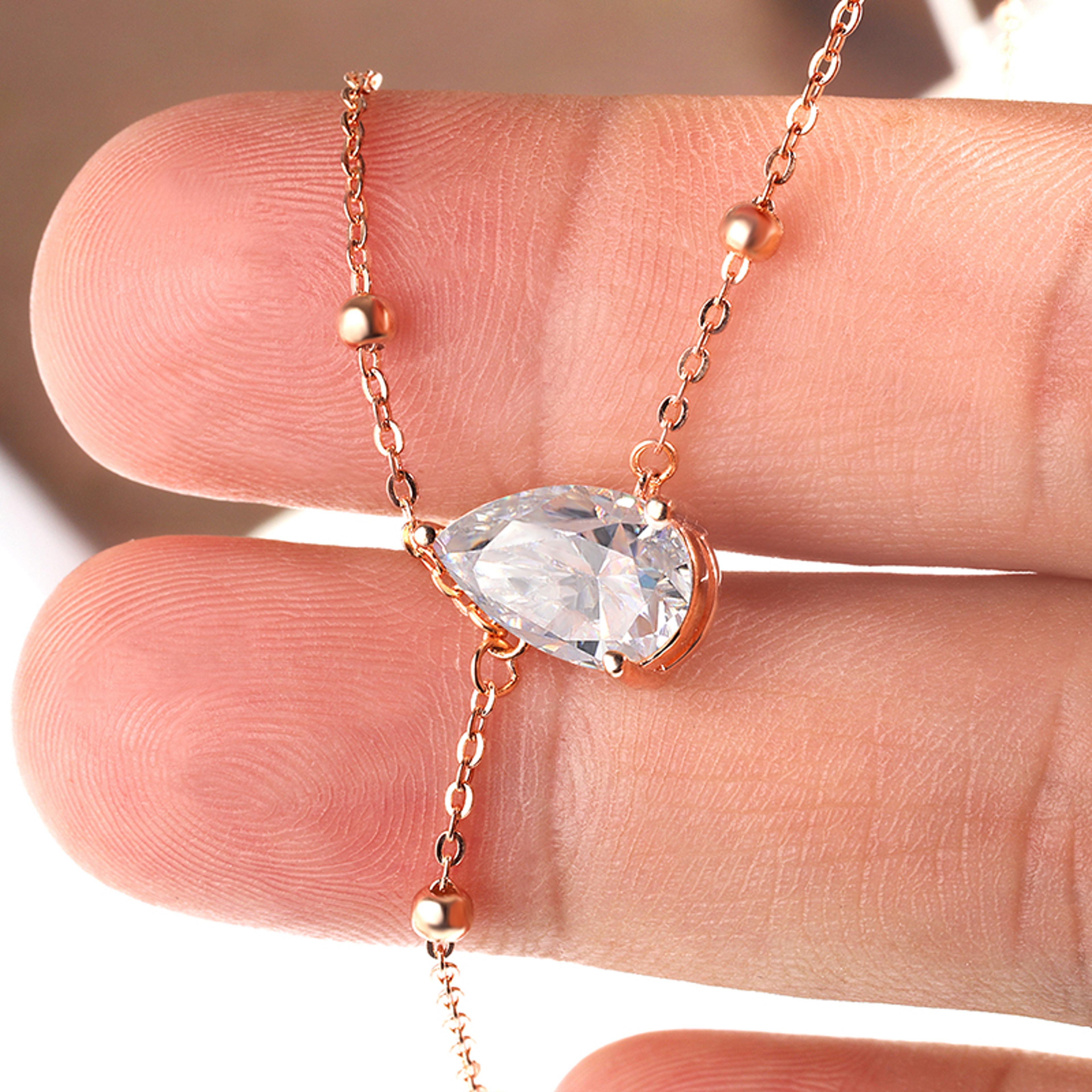 Pear Cut Moissanite Necklace 925 Sterling Silver Water Drop Pendant For Women 4