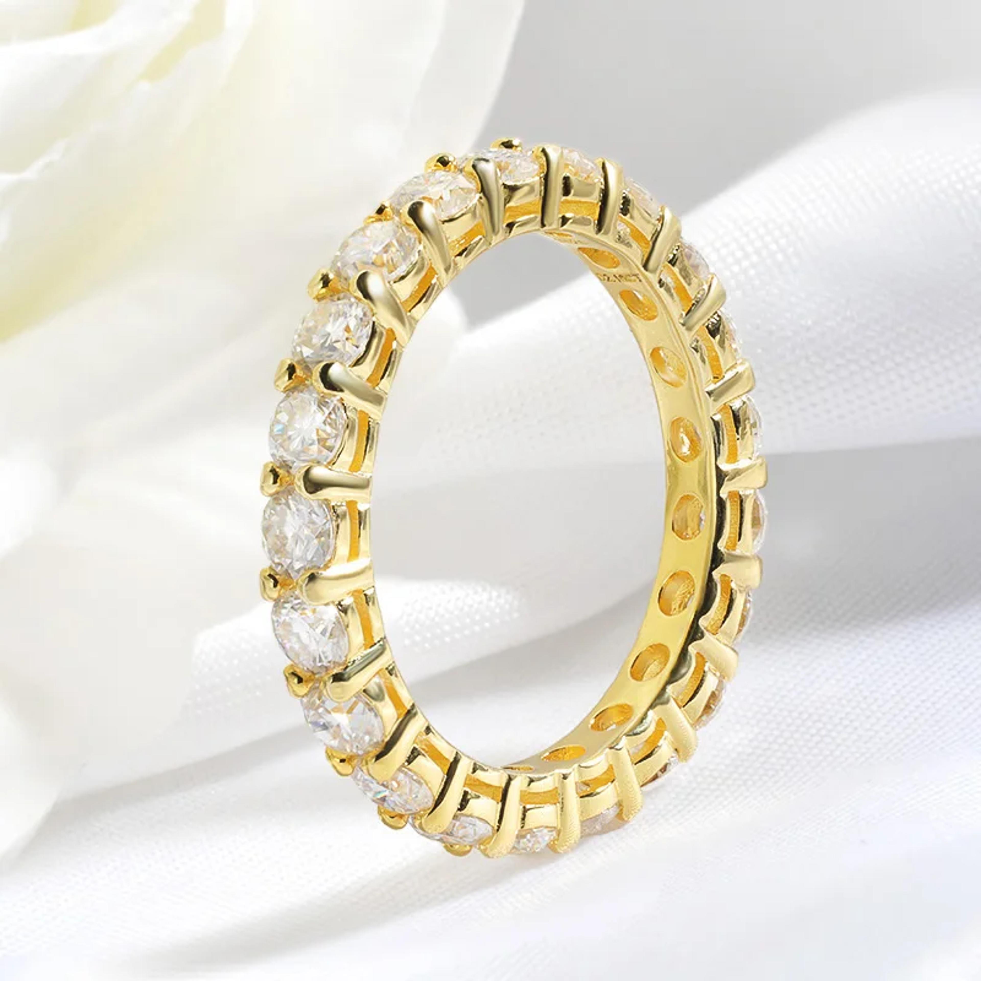 Moissanite Eternity Ring 18K Gold Plated 925 Sterling Silver Wedding Band 2