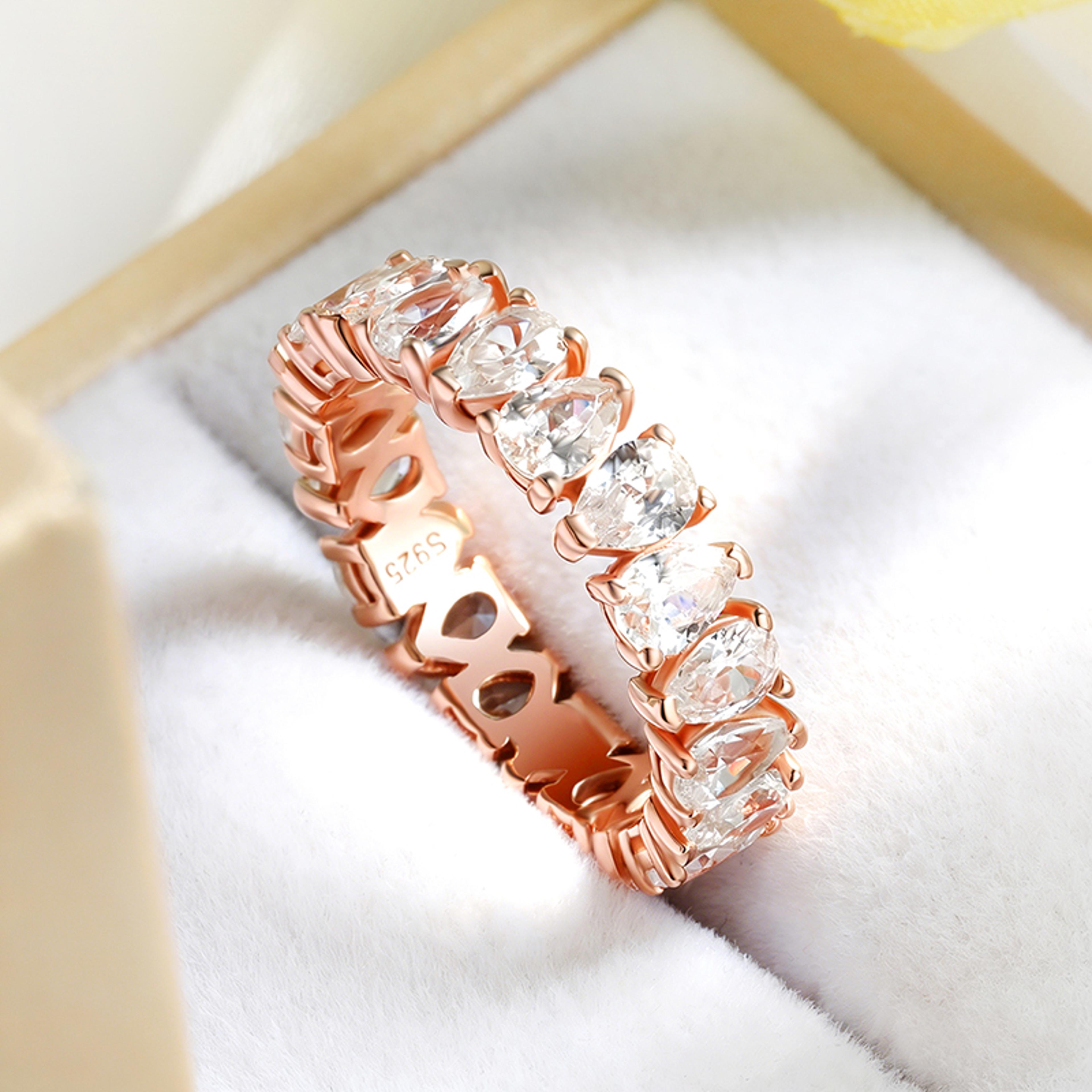 Pear Cut Moissanite Eternity Ring 925 Sterling Silver Wedding Band 3