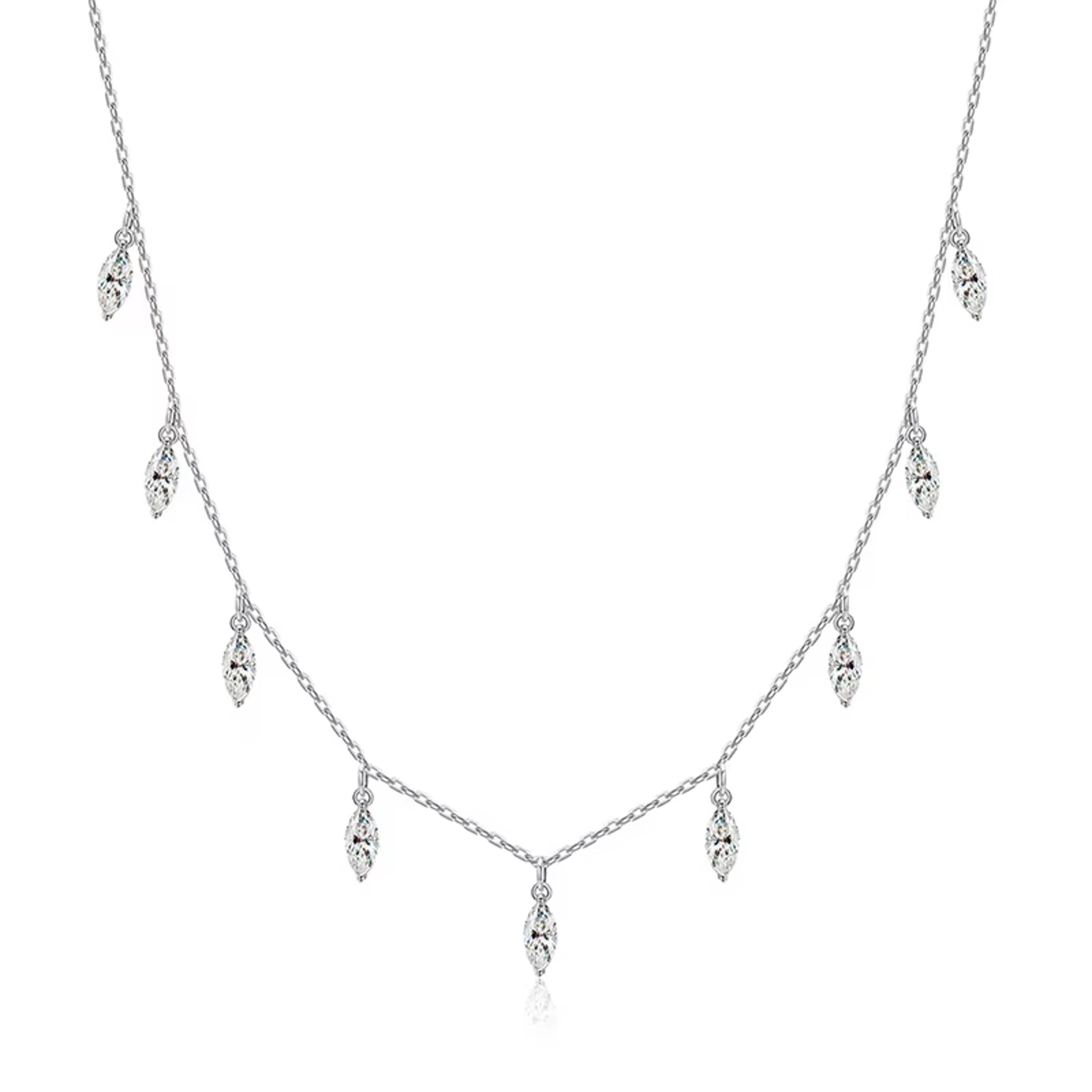 Marquise Moissanite Necklace 925 Sterling Silver Nine Stone Pendant For Women 7