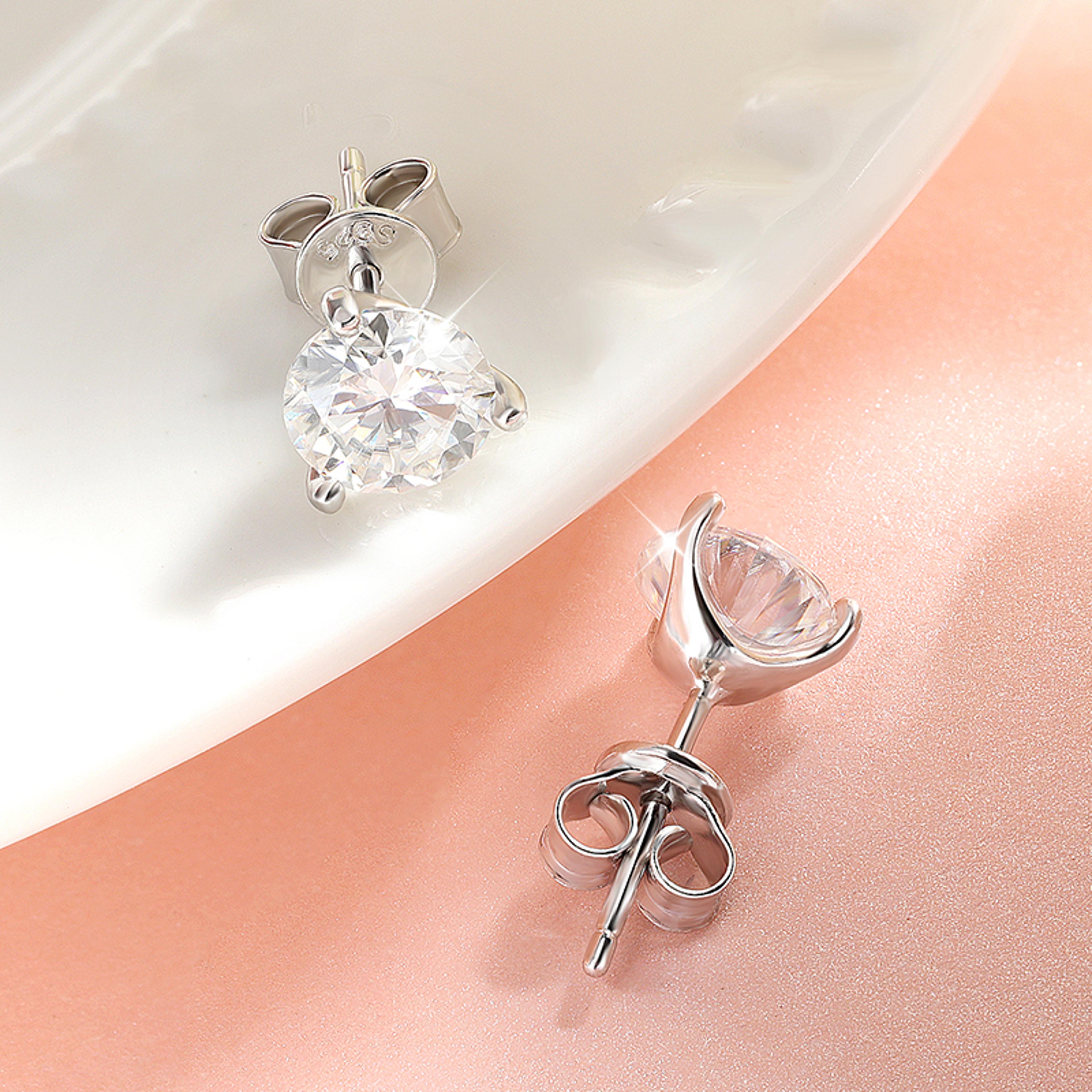 Radiant 3 Claw Moissanite Stud Earrings In 925 Sterling Silver 2