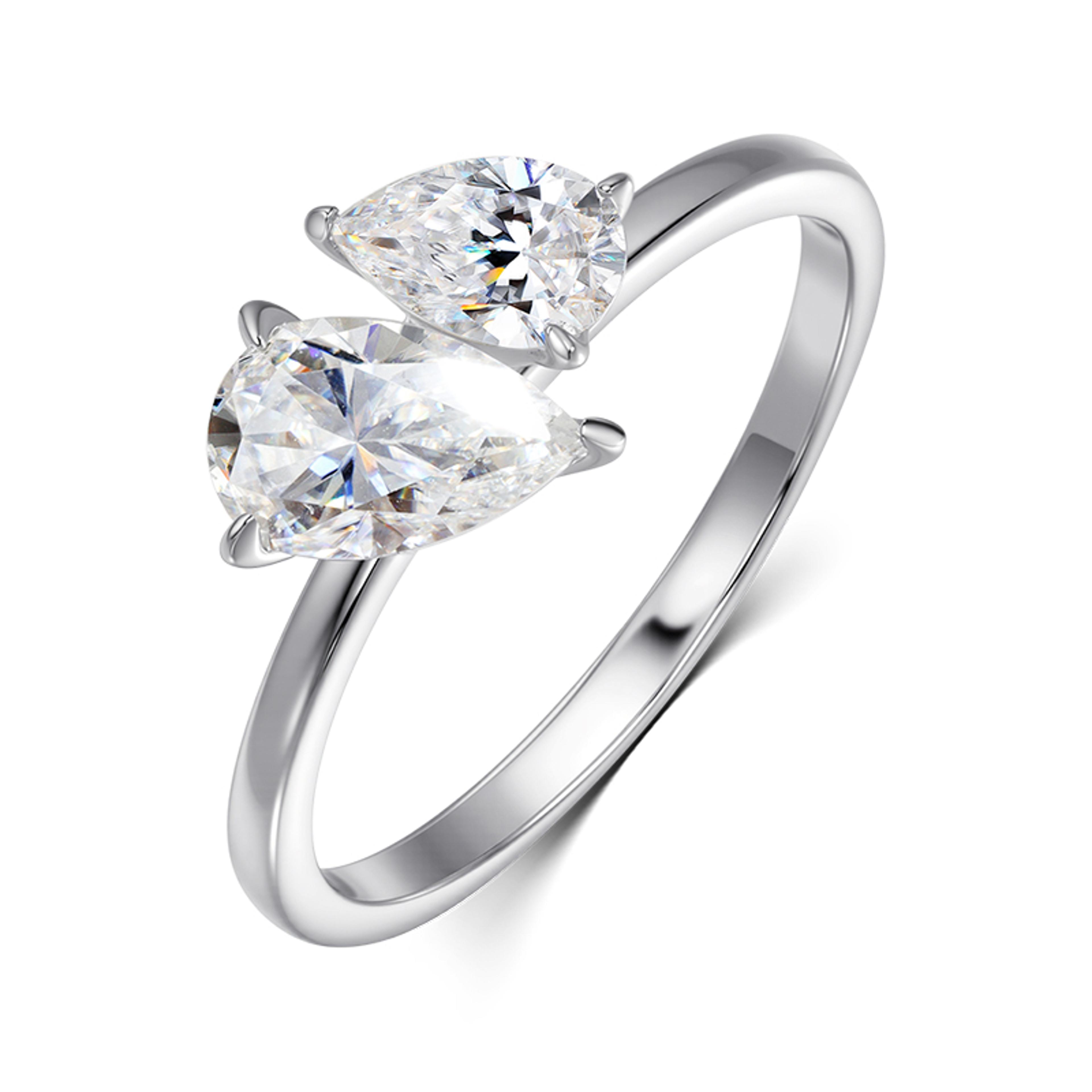 Double Pear Cut Moissanite Ring 925 Sterling Silver Toi Et Moi Engagement Ring 7