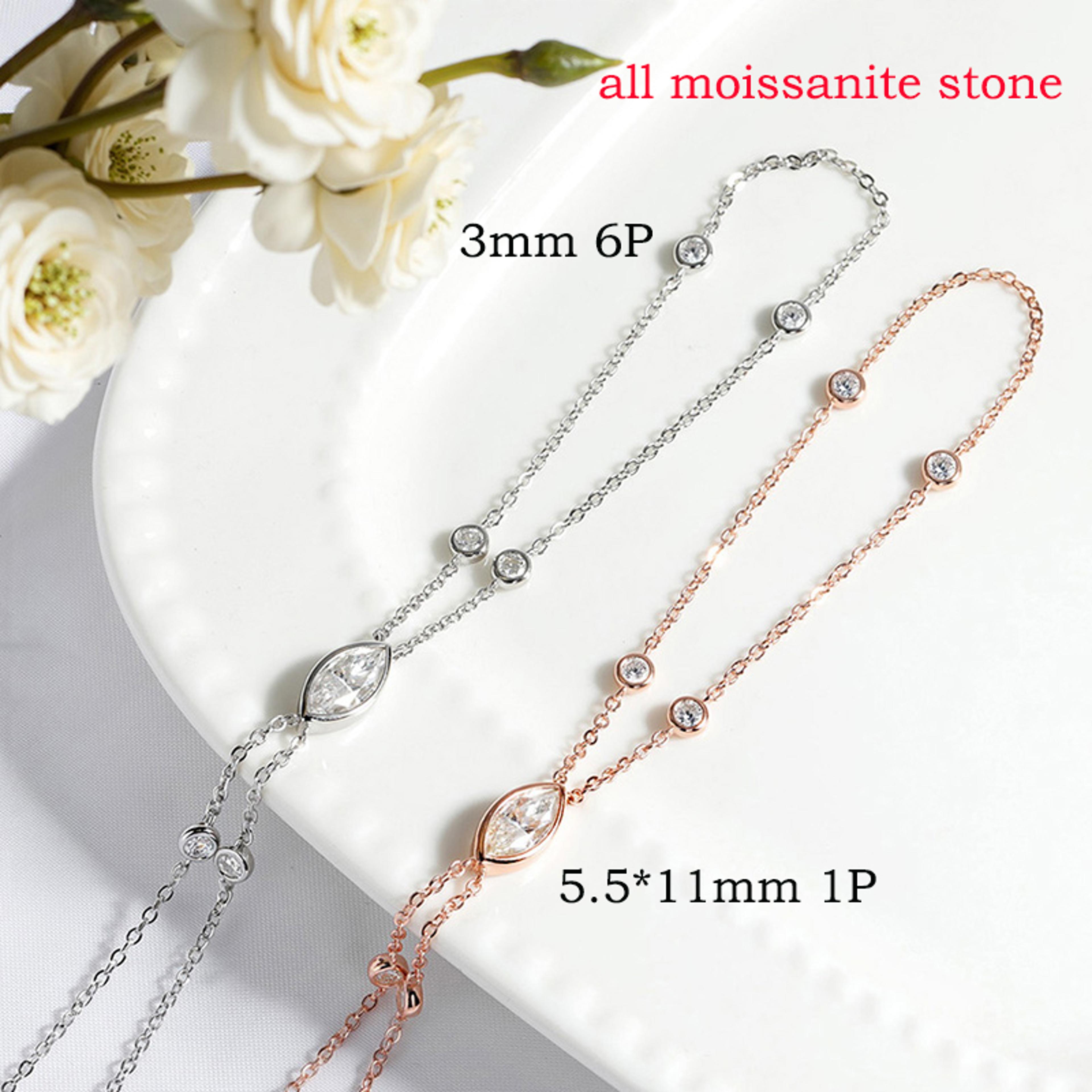 Marquise Bubble Moissanite Bracelet Adjustable S925 Sterling Silver Jewelry 2