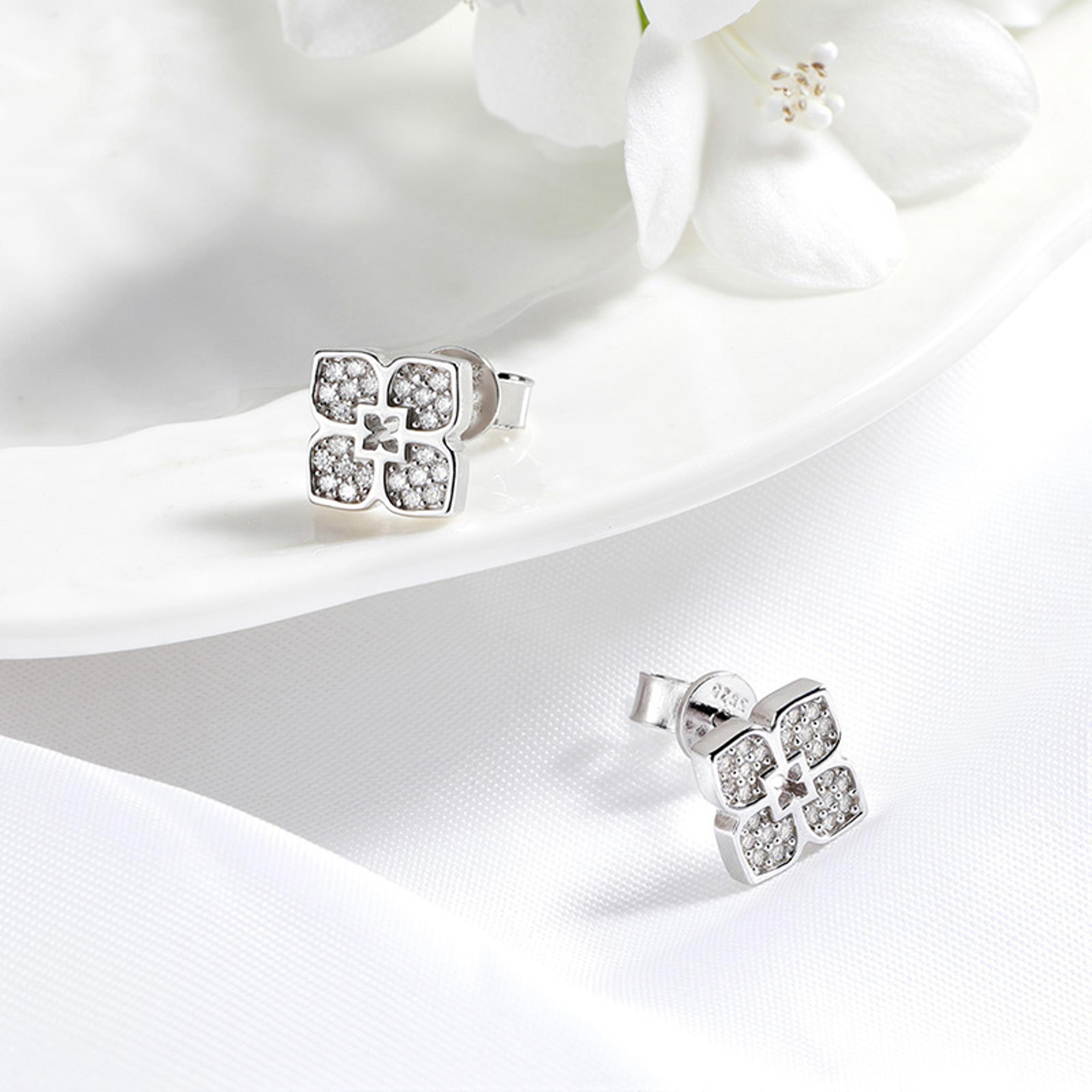 Radiant Bloom Moissanite Flower Stud Earrings In 925 Sterling Silver 4