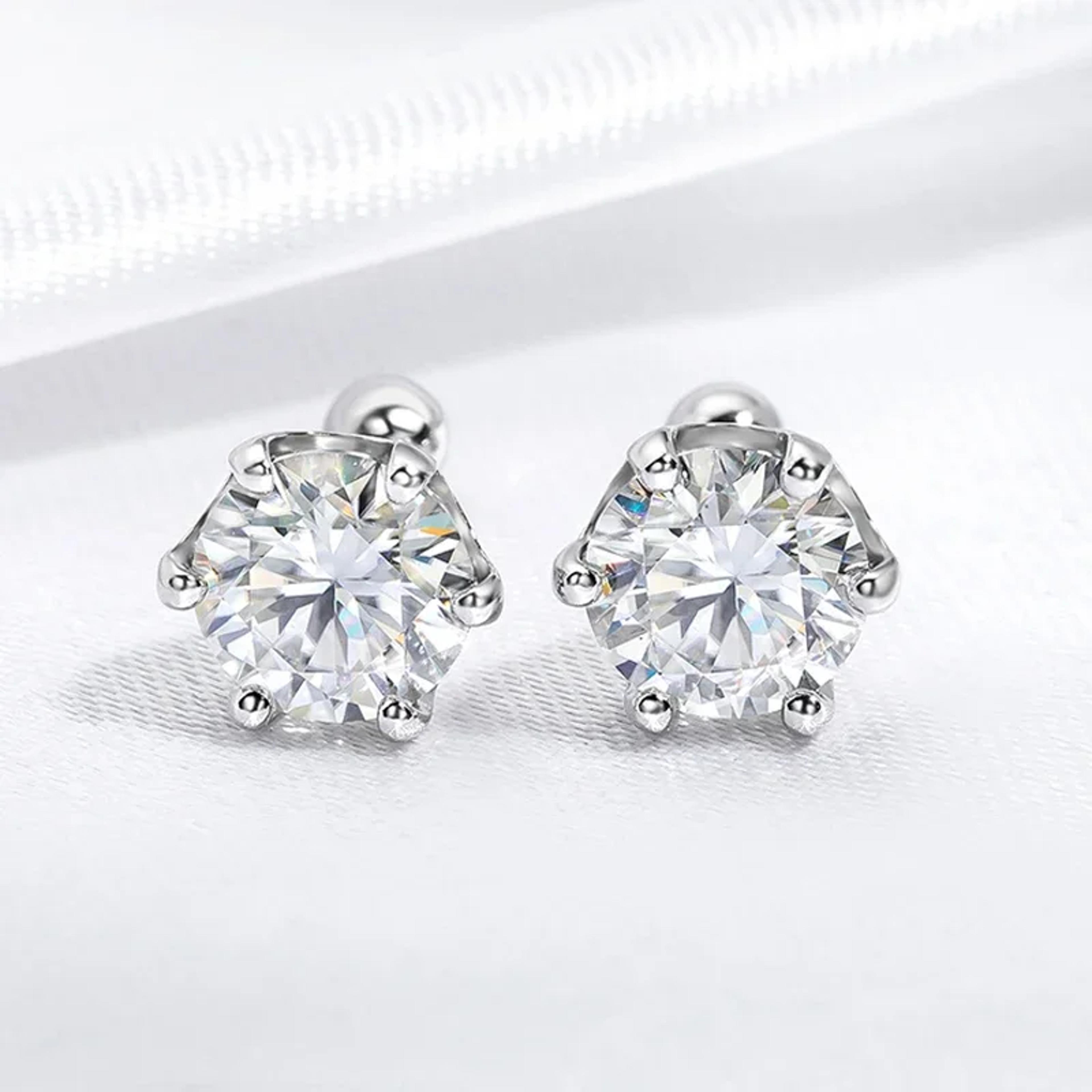 Radiant D Color Moissanite Stud Earrings In 925 Sterling Silver With Secure Screw Back 2