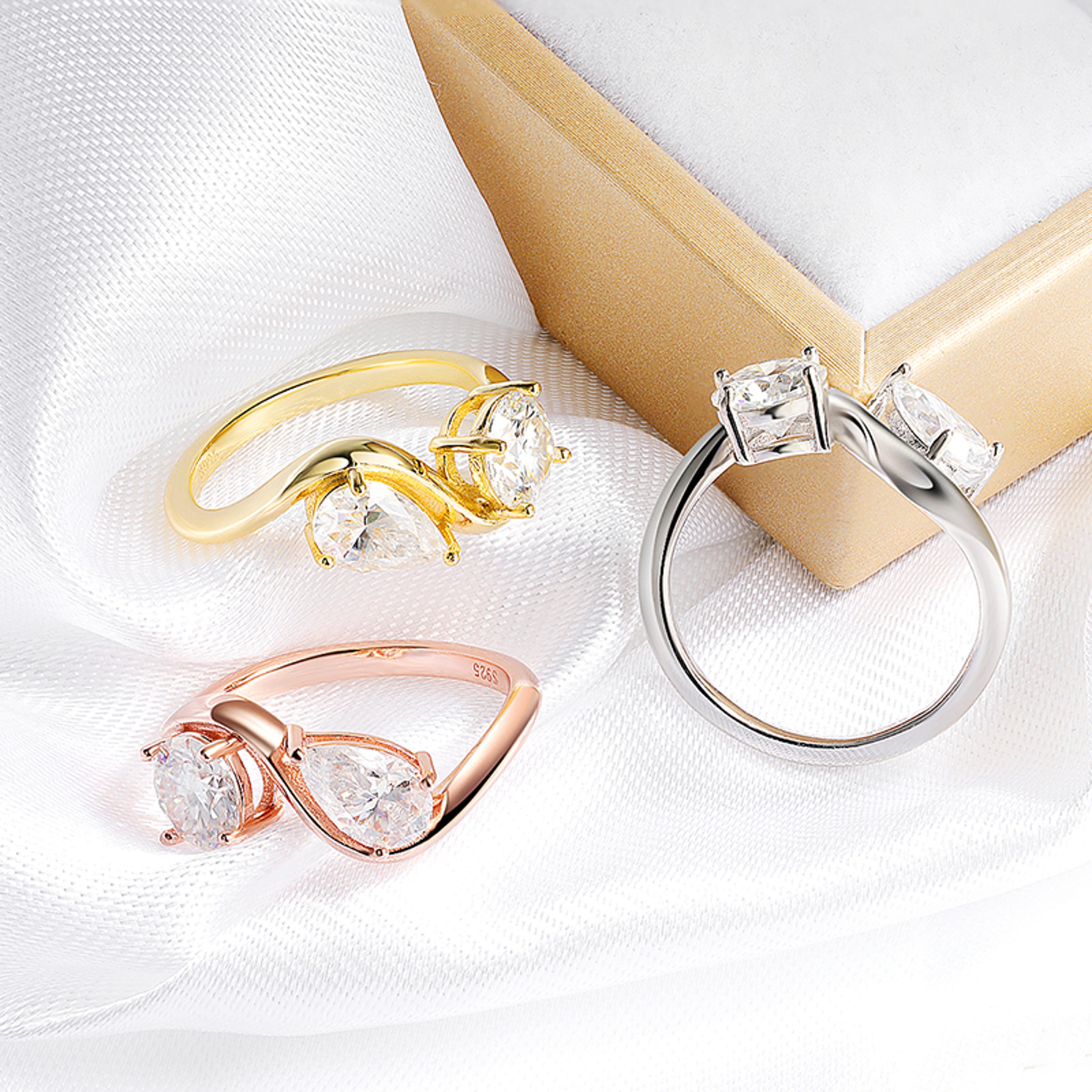 Moissanite Engagement Ring For Women 925 Sterling Silver Gold Plated Bridal Ring 2