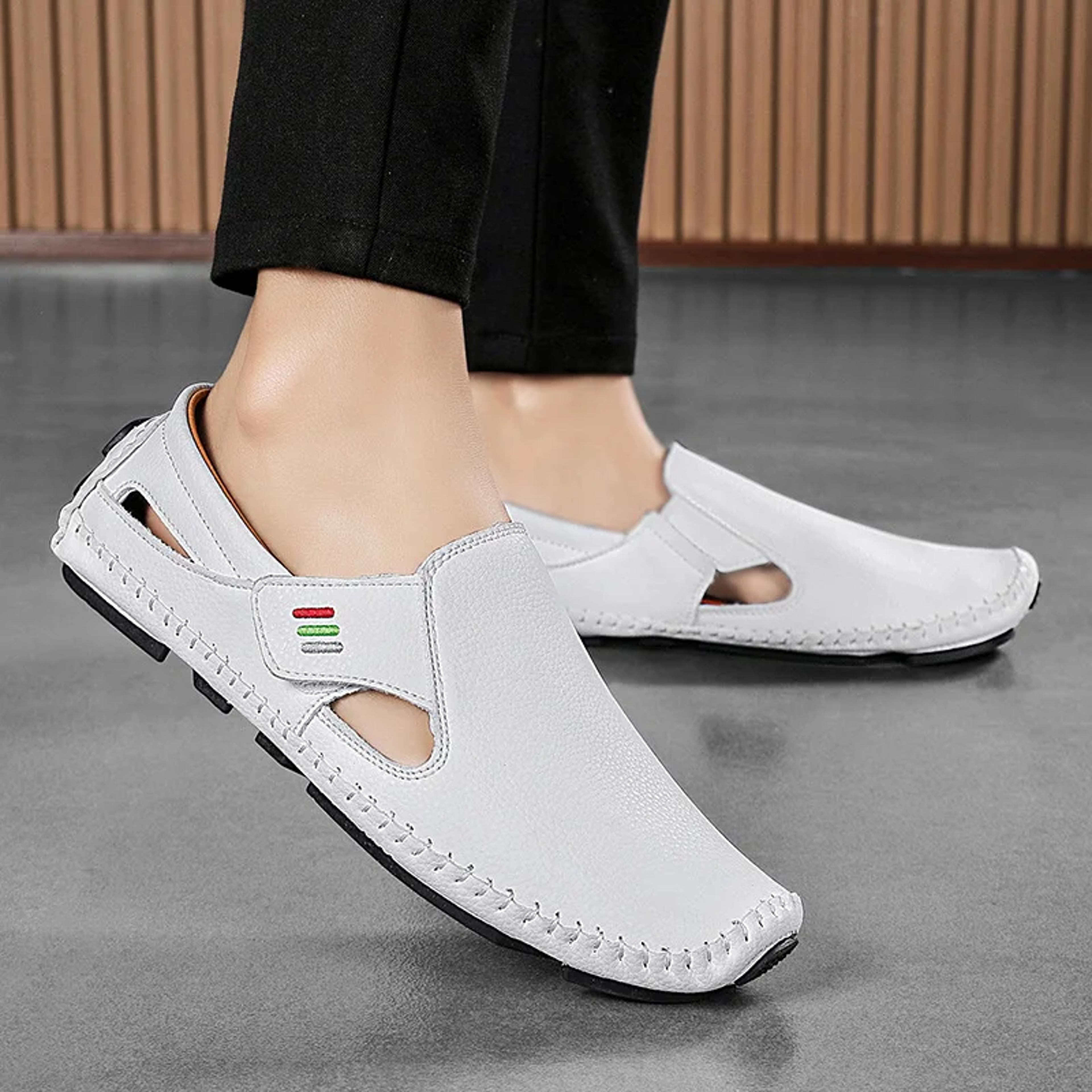 Mens Breathable Leather Loafers Hand Sewn Driving Shoes 4