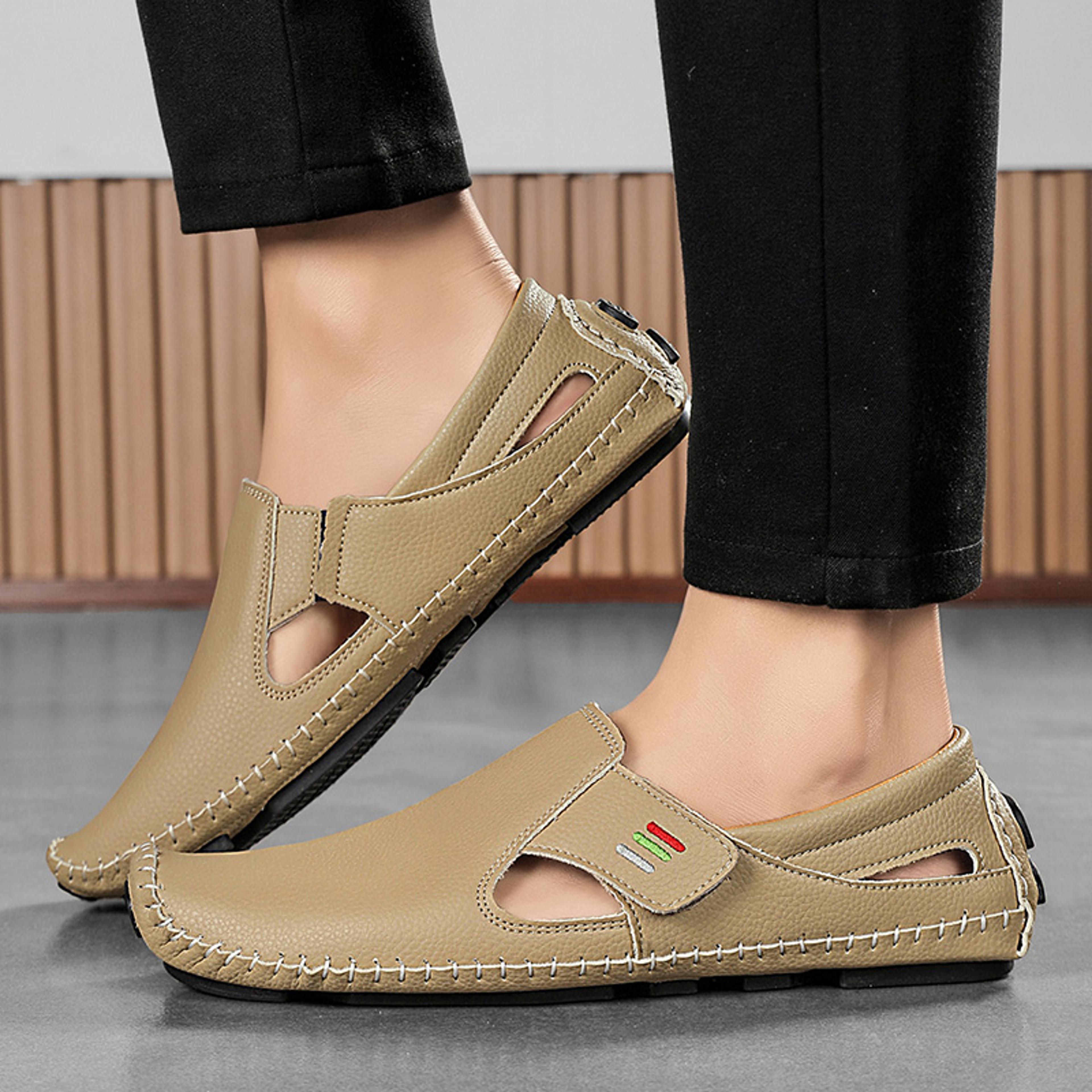 Mens Breathable Leather Loafers Hand Sewn Driving Shoes 5