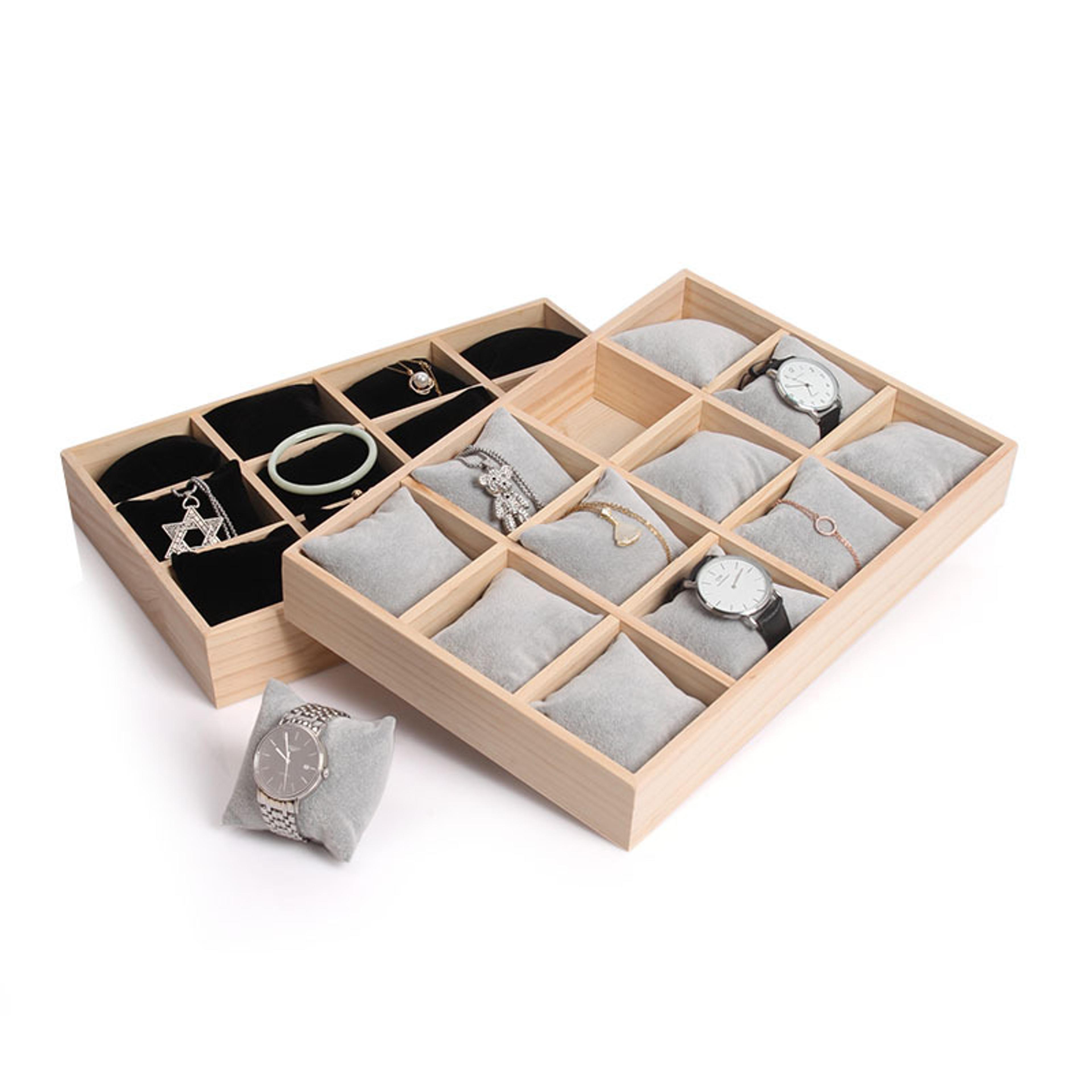 12 Slot Solid Wood Watch Display Tray With Soft Pillows And Jewelry Organizer 2