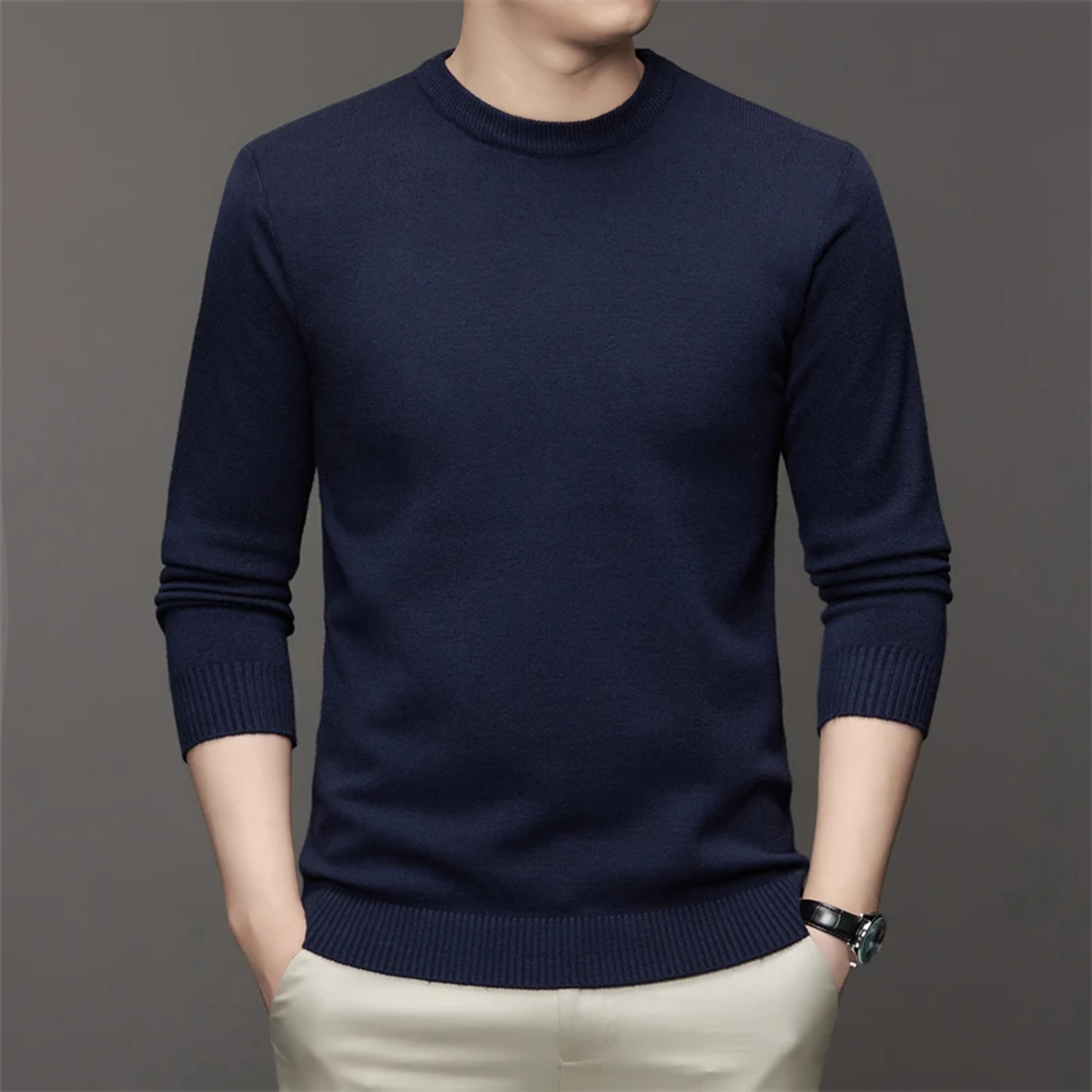 Mens Round Neck Sweater Soft Warm Long Sleeve Pullover 3