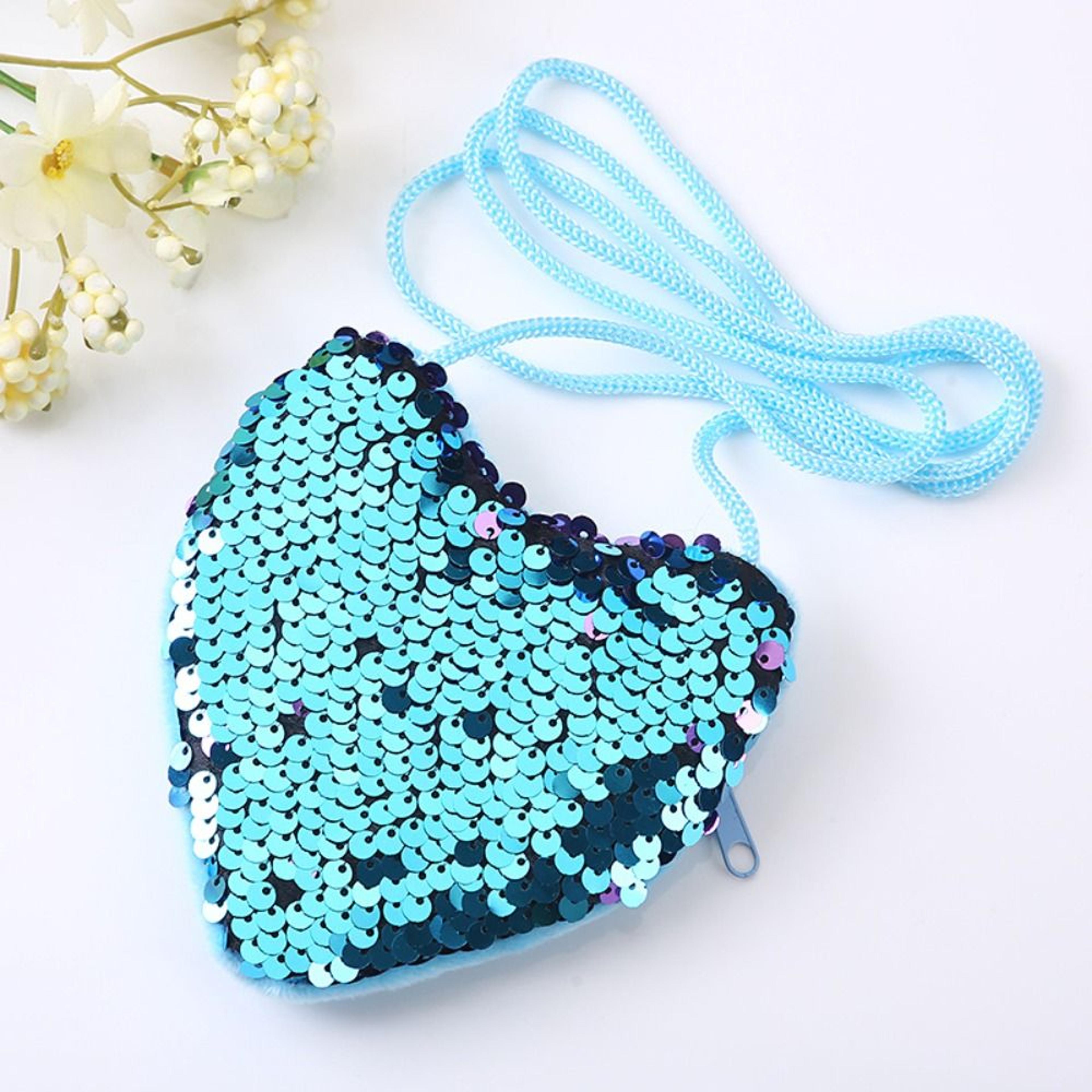 Heart Shape Sequin Purse For Girls Mini Kids Shoulder Bag 1