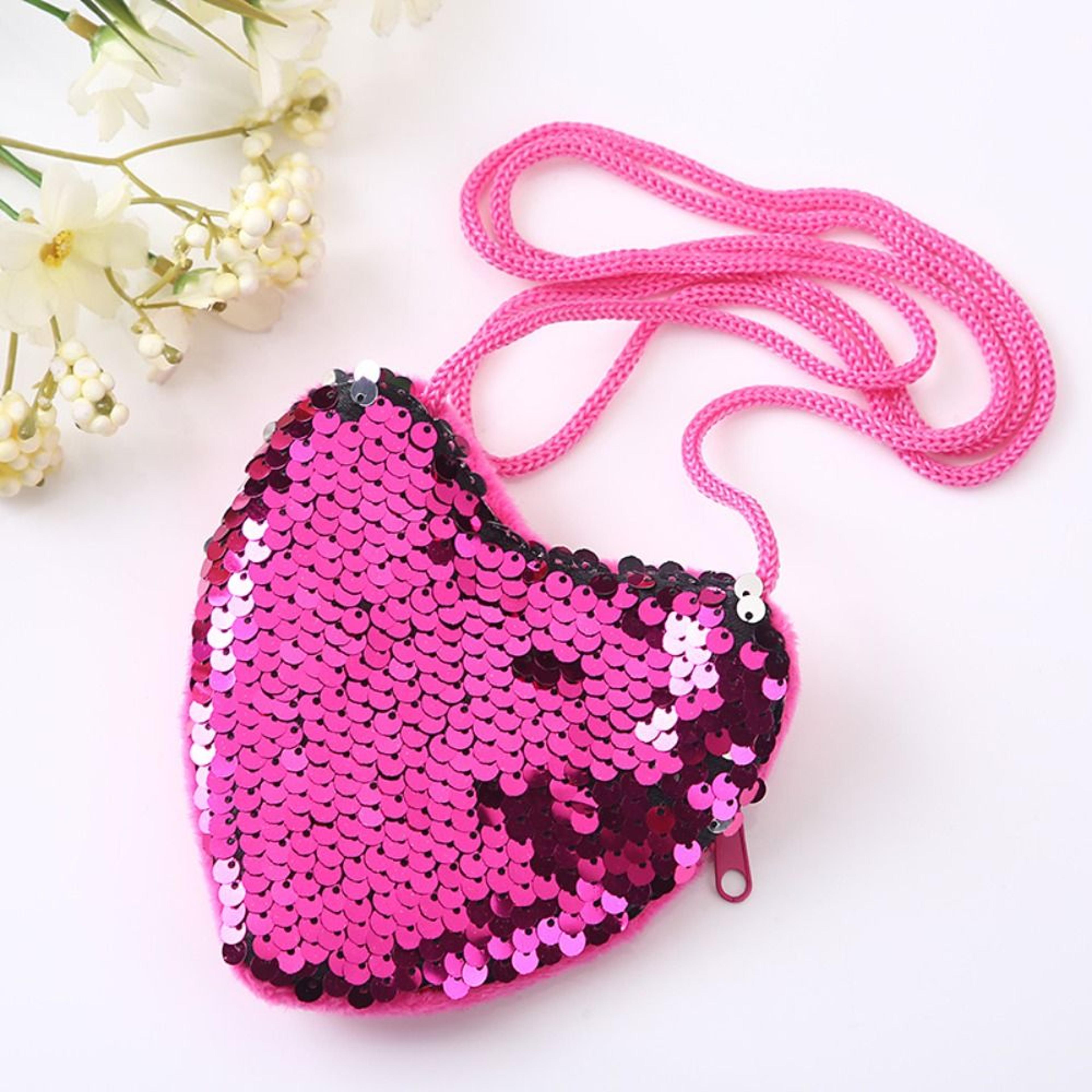 Heart Shape Sequin Purse For Girls Mini Kids Shoulder Bag 4
