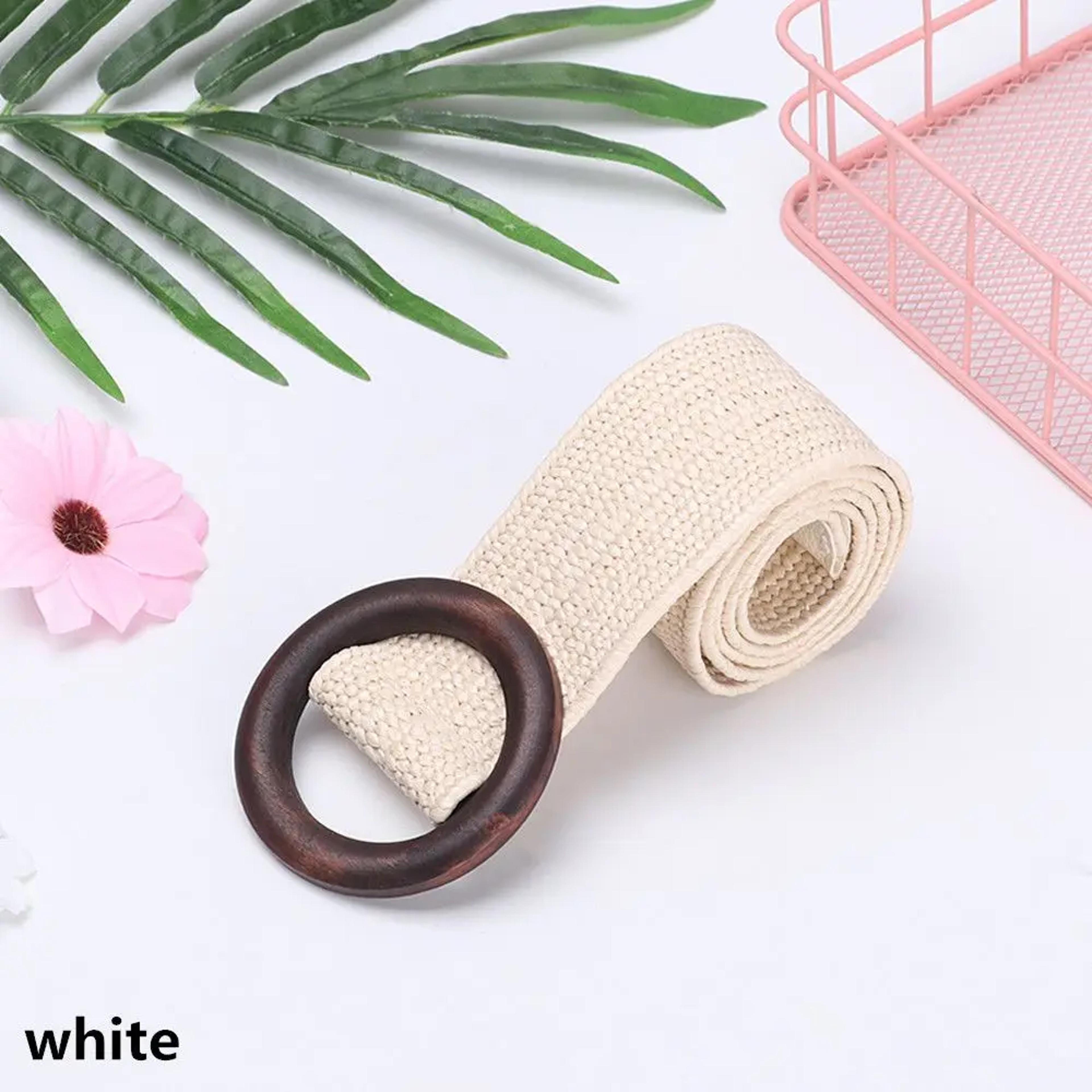 Womens Straw Woven Belt With Wooden Buckle Wide Braided Dress Belt 7