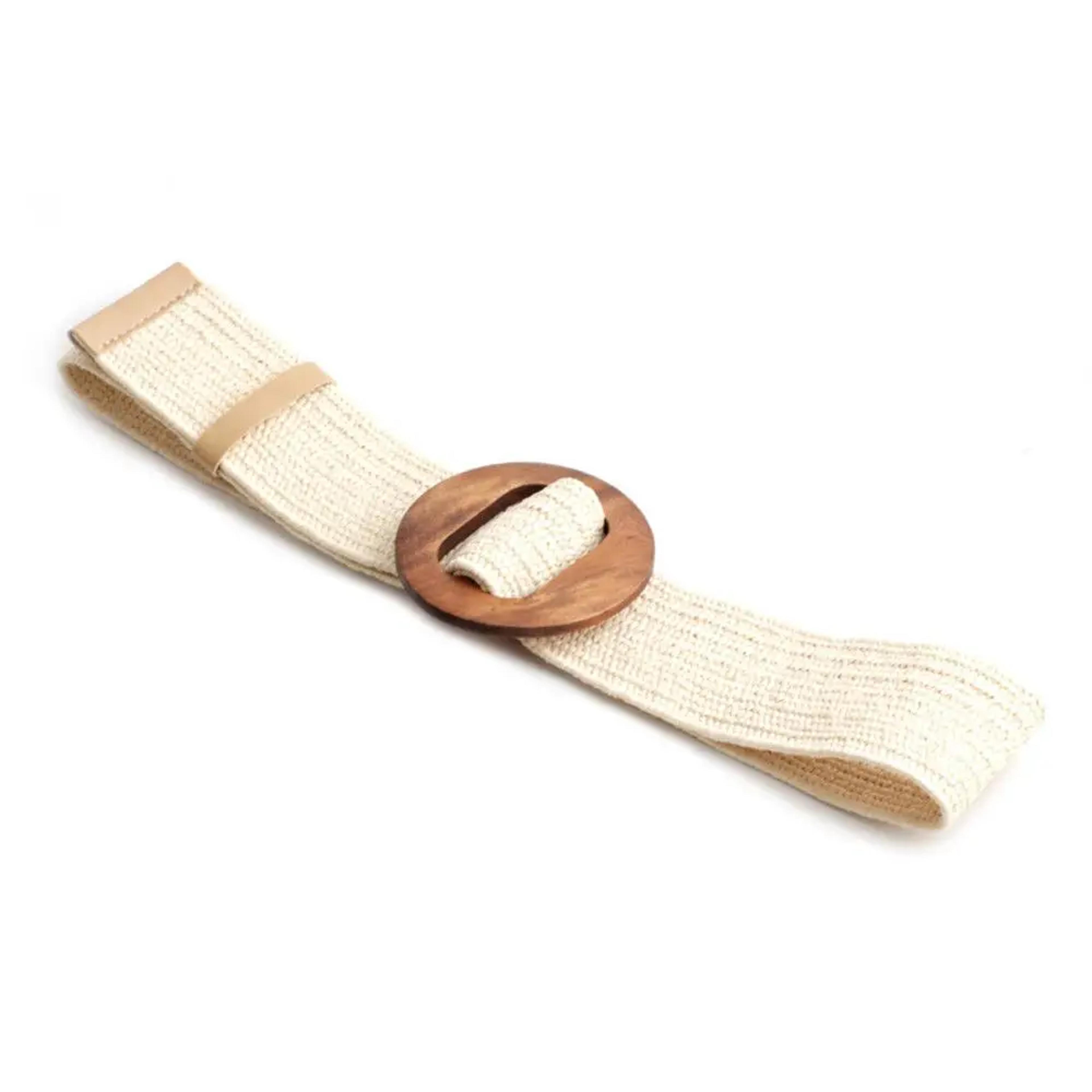 Womens Straw Woven Belt With Wooden Buckle Wide Braided Dress Belt 12